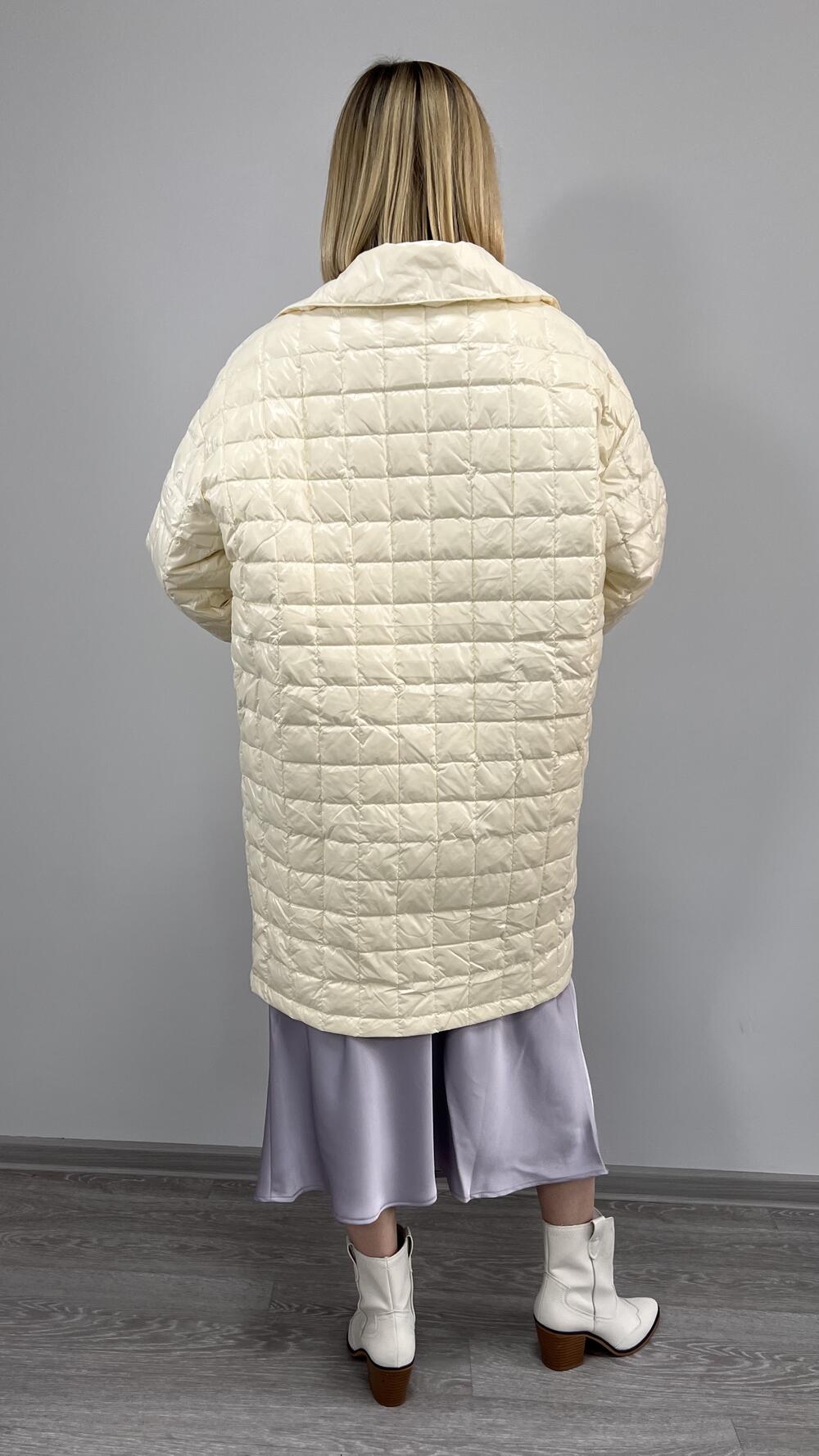 Куртка стегана квадратами, у формі сорочки 22025 made in Italy Молочний, Oversize