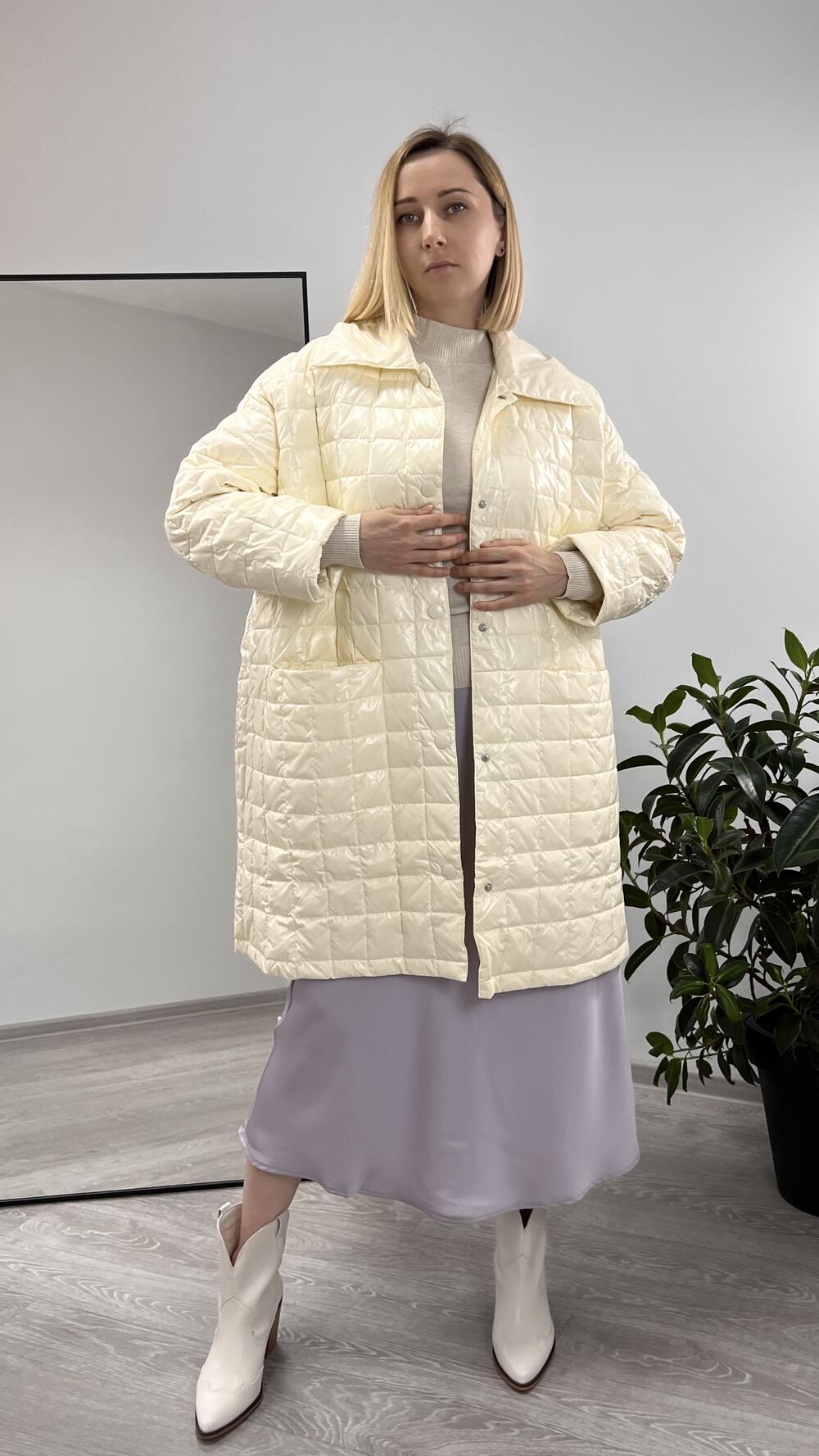 Куртка стегана квадратами, у формі сорочки 22025 made in Italy Молочний, Oversize