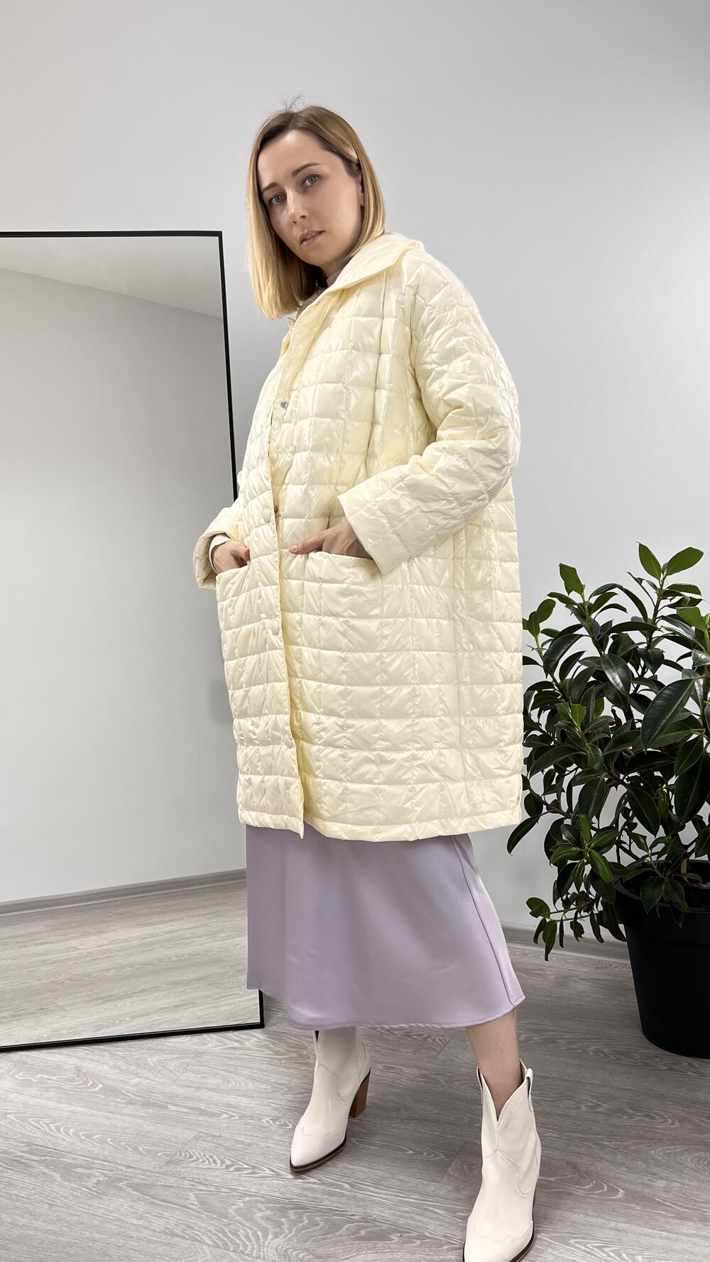 Куртка стегана квадратами, у формі сорочки 22025 made in Italy Молочний, Oversize
