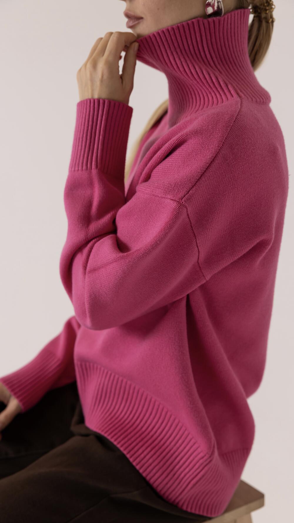 Джемпер без принту базовий, з комірцем стійка Pink, Oversize