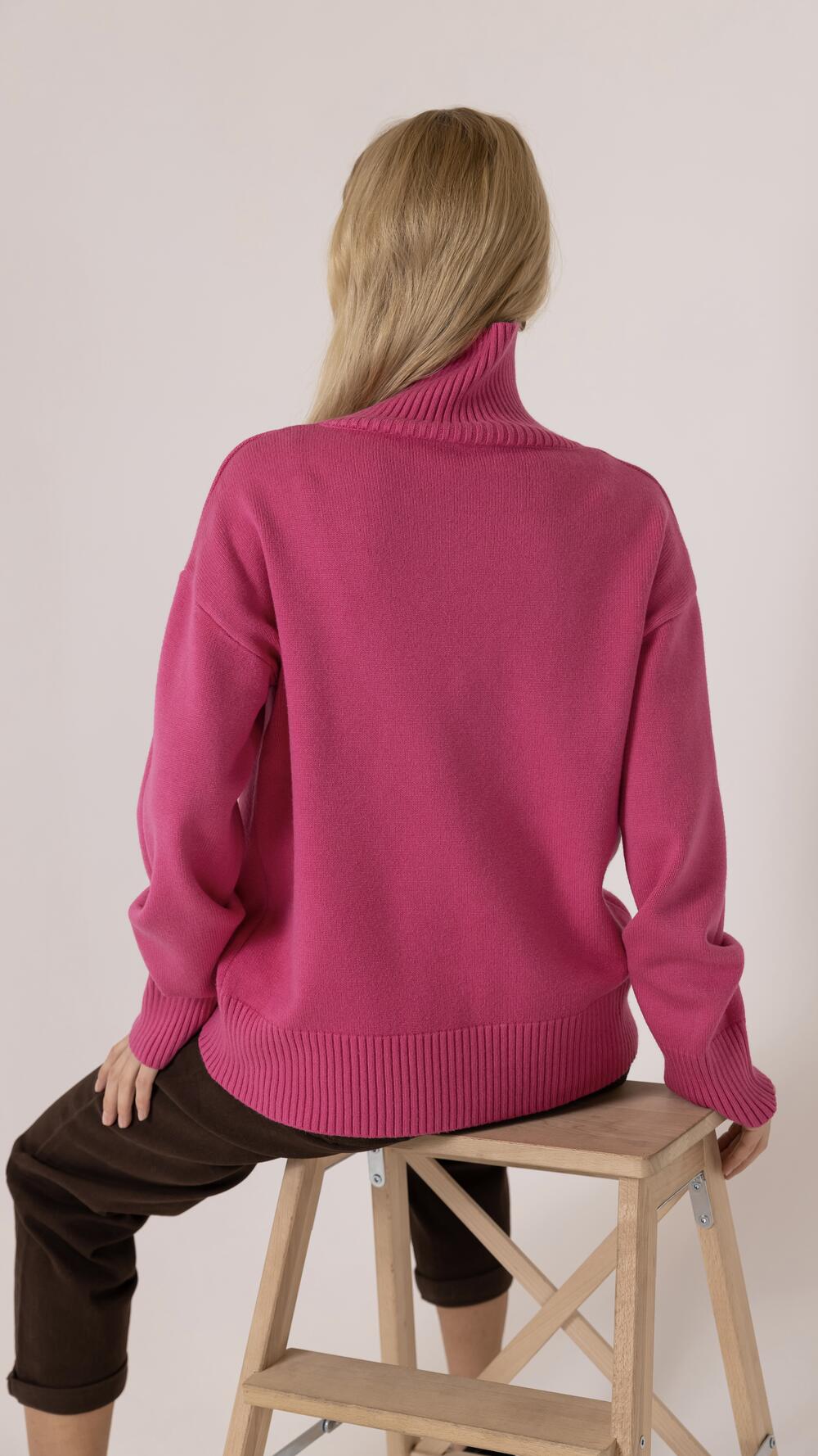 Джемпер без принту базовий, з комірцем стійка Pink, Oversize