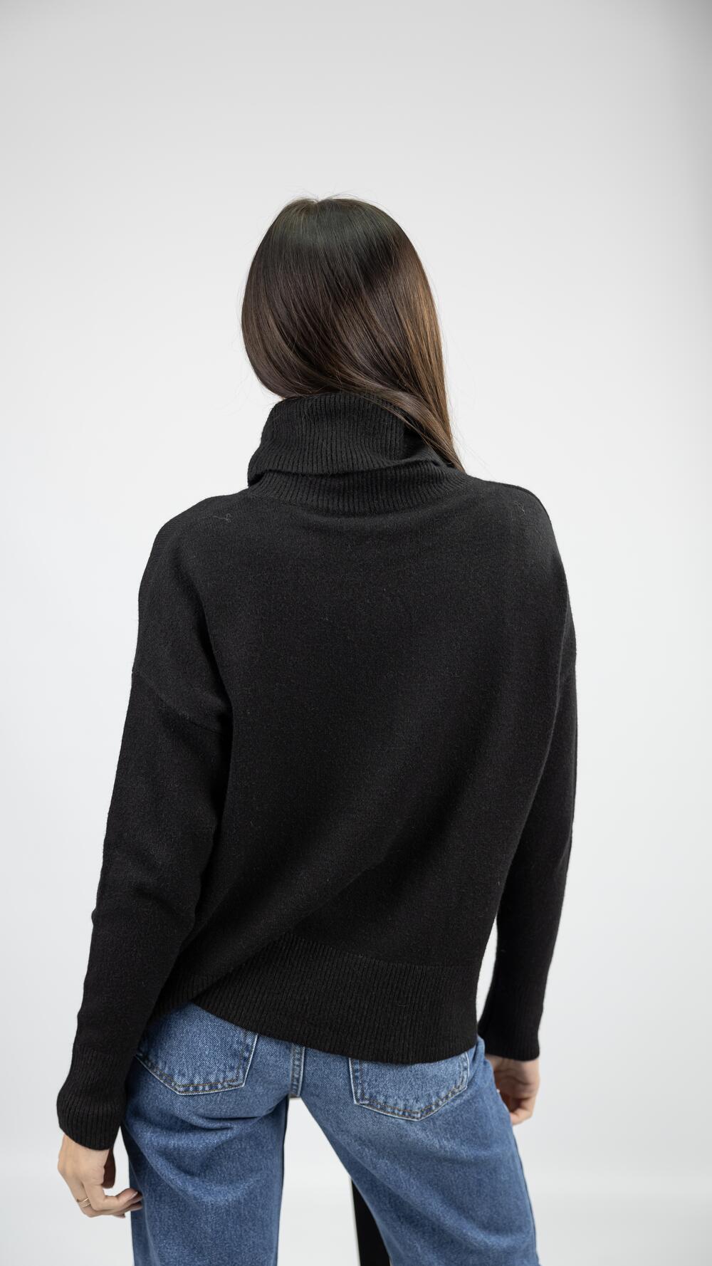 Светр без принту, з комірцем made in Italy Lara Чорний, S/M