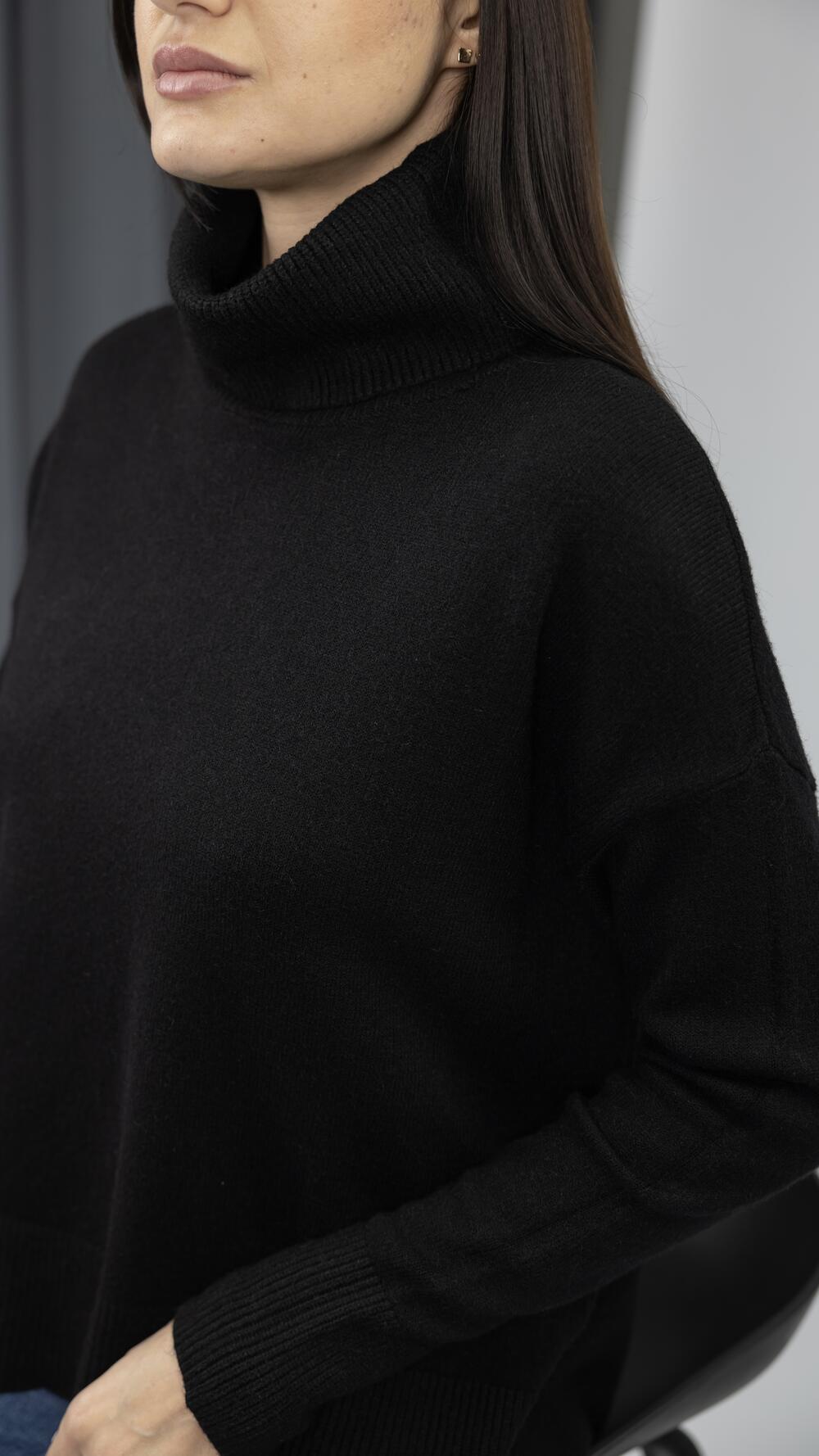 Светр без принту, з комірцем made in Italy Lara Чорний, S/M