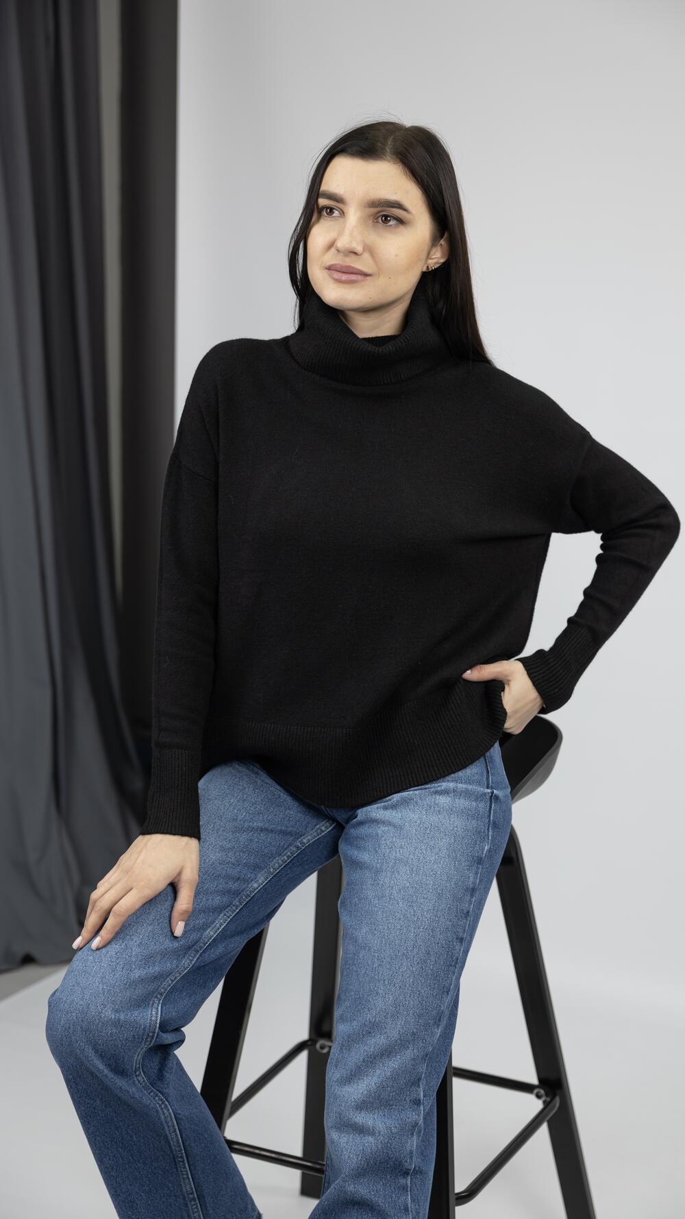 Светр без принту, з комірцем made in Italy Lara Чорний, S/M