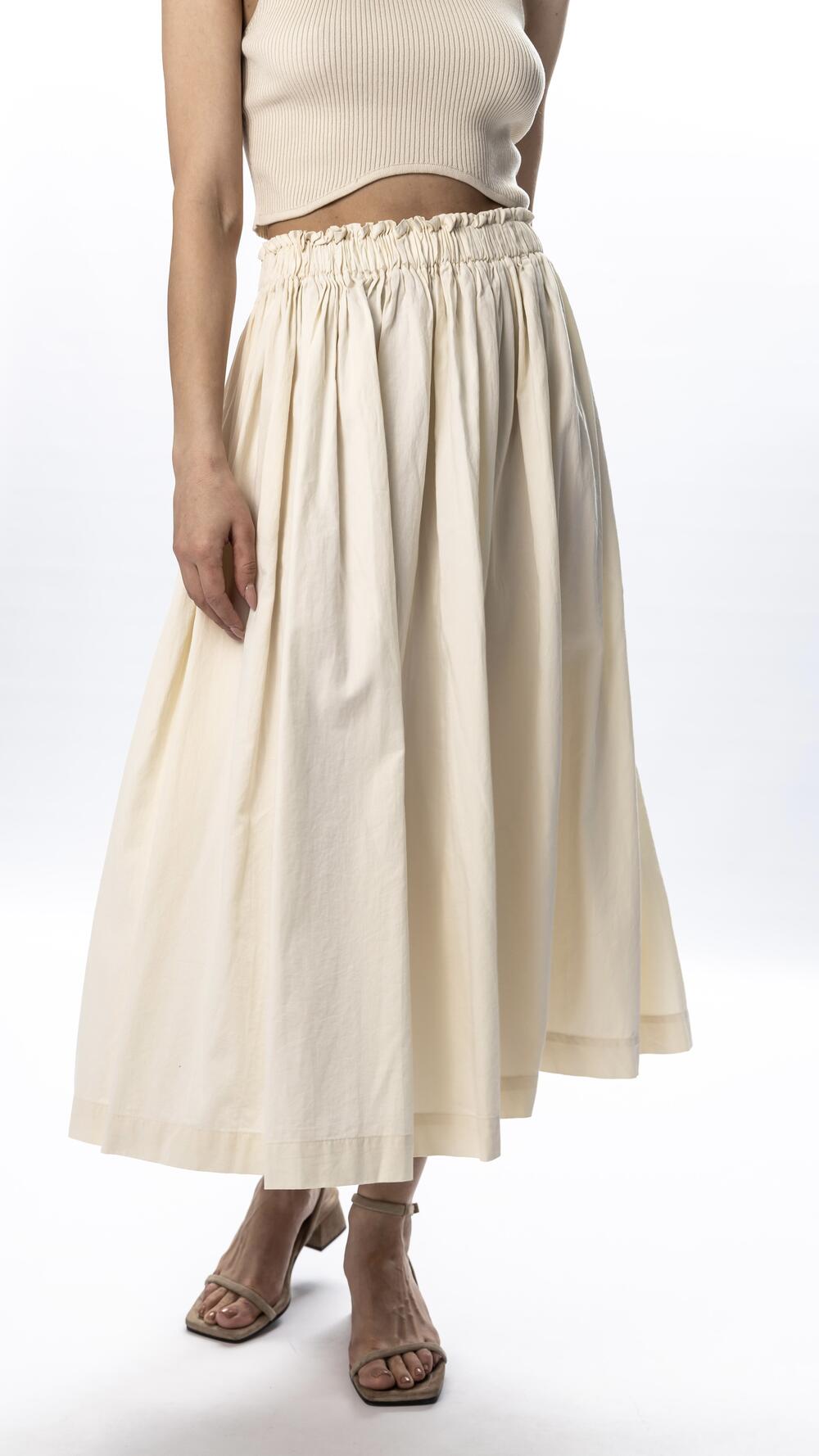 Спідниця на резинці нижче коліна Молочний, Oversize