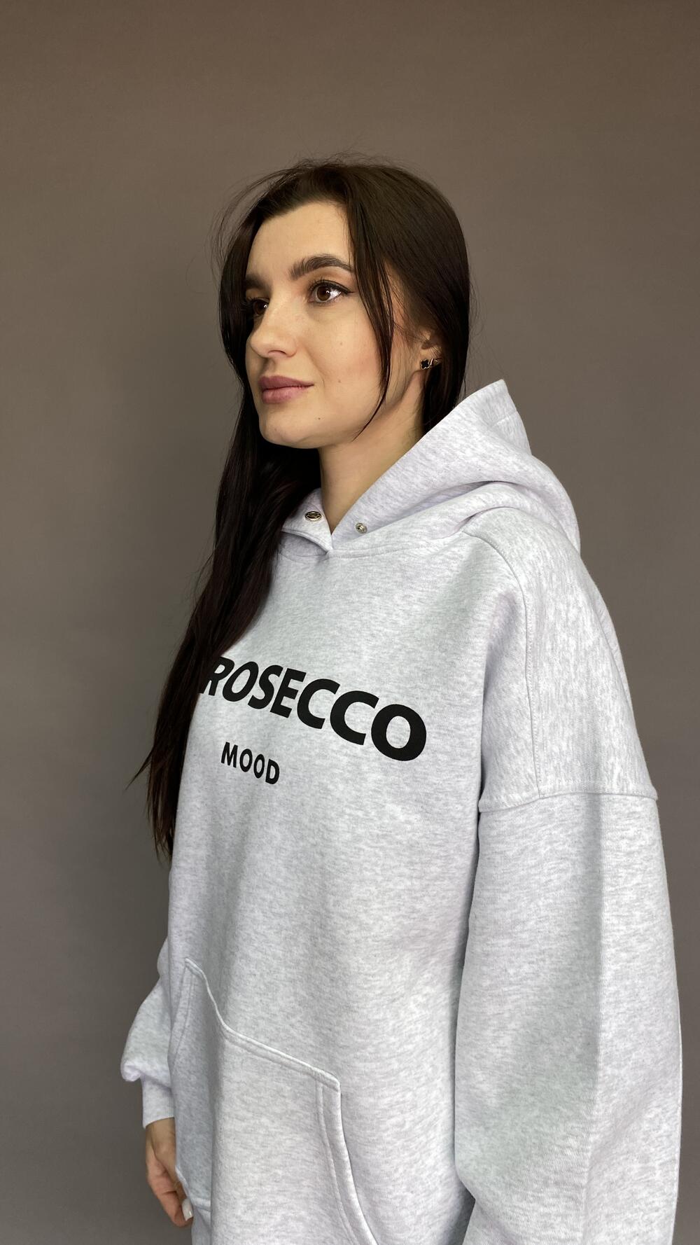 Худі щільне з кнопкою та принтом Prosecco Сірий меланж, Oversize