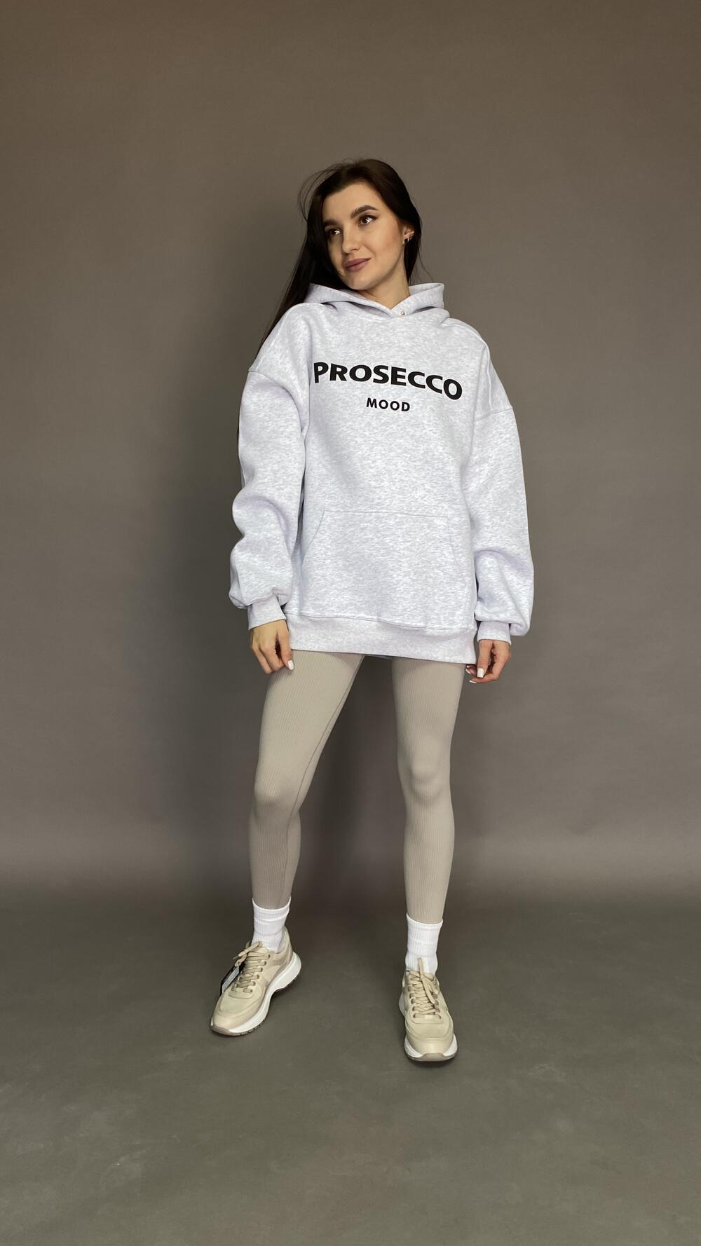 Худі щільне з кнопкою та принтом Prosecco Сірий меланж, Oversize