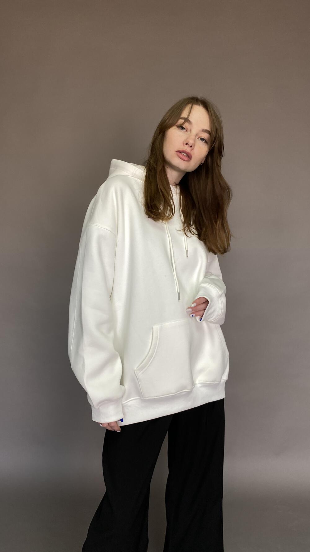 Худі з кишенями та швом на рукавах Білий, Oversize