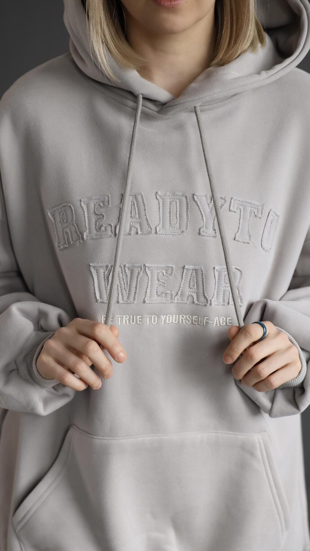 Худі утеплене з принтом readytu Бежевий, Oversize