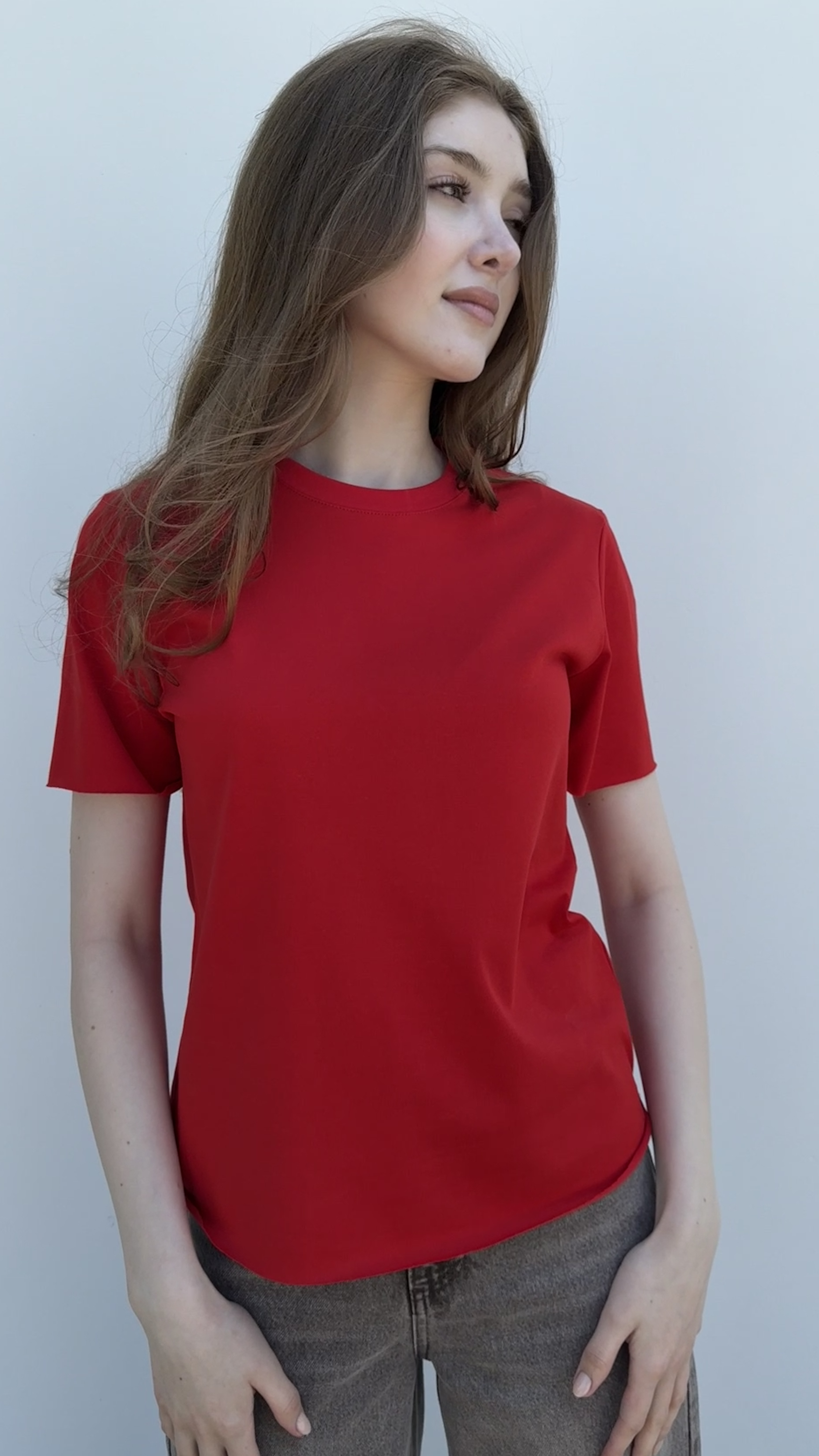 Футболка без принту, необроблений край Червоний, Oversize