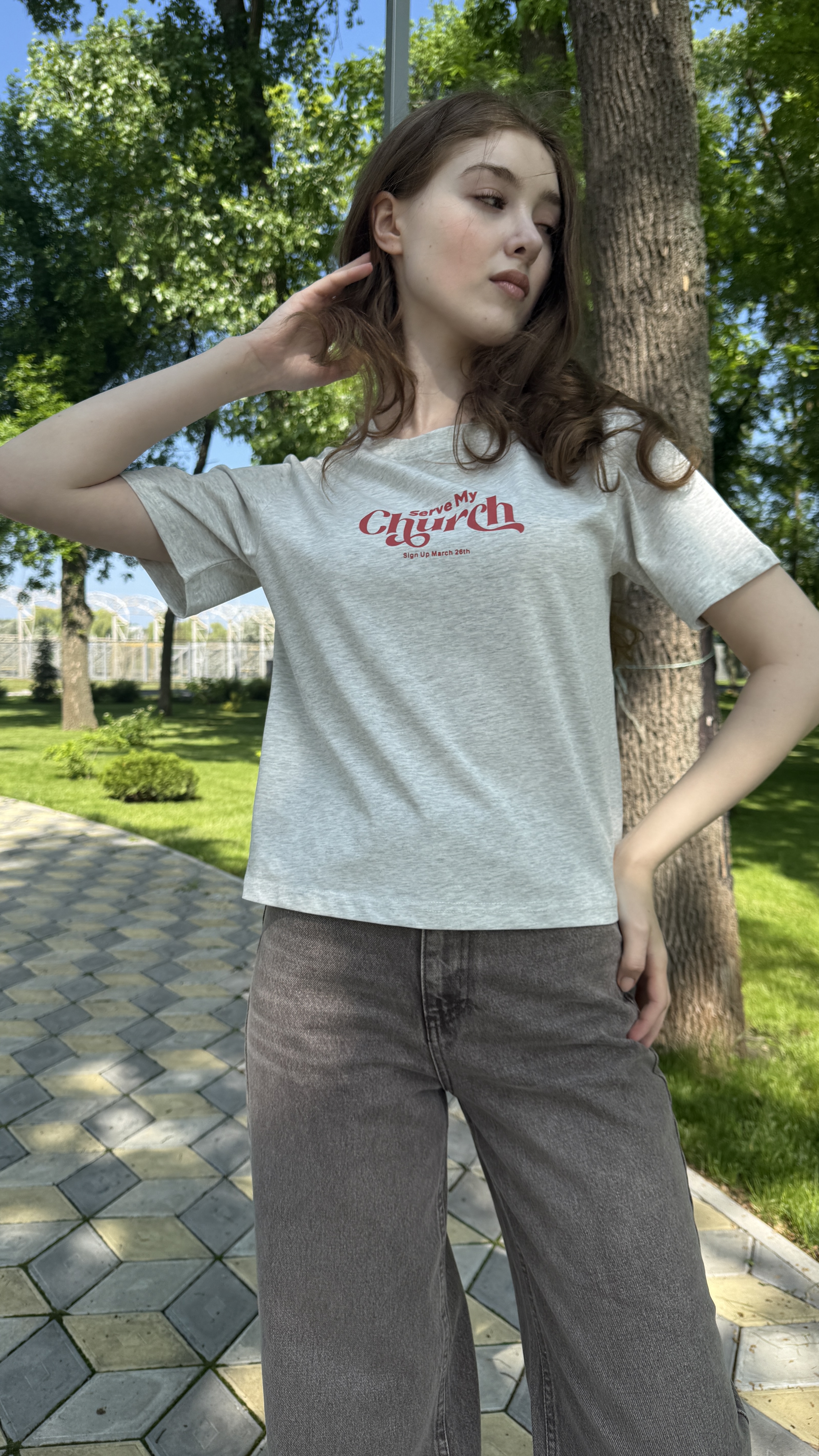 Футболка з принтом Church Сірий меланж, S/M