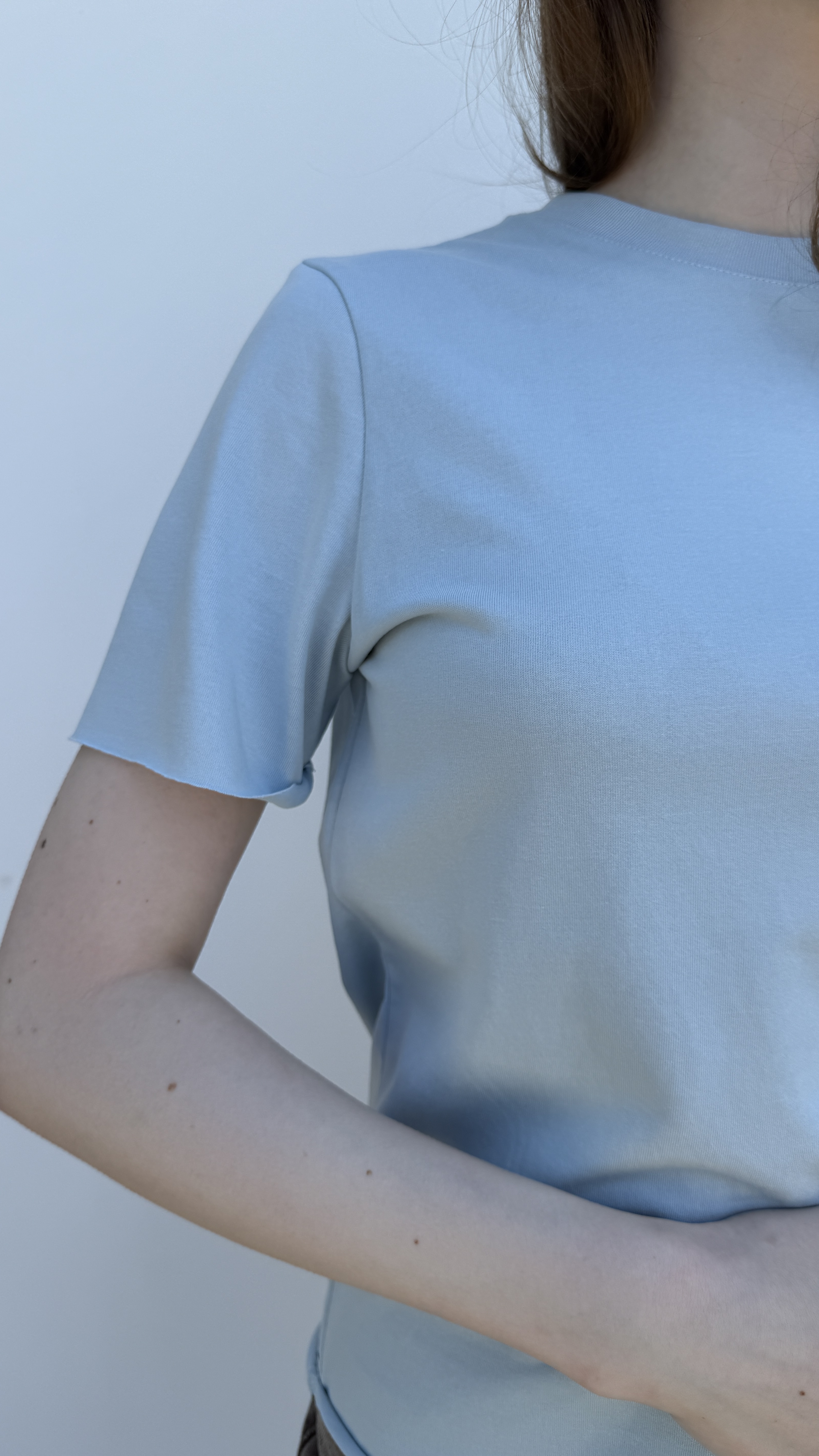 Футболка без принту, необроблений край Блакитний, Oversize
