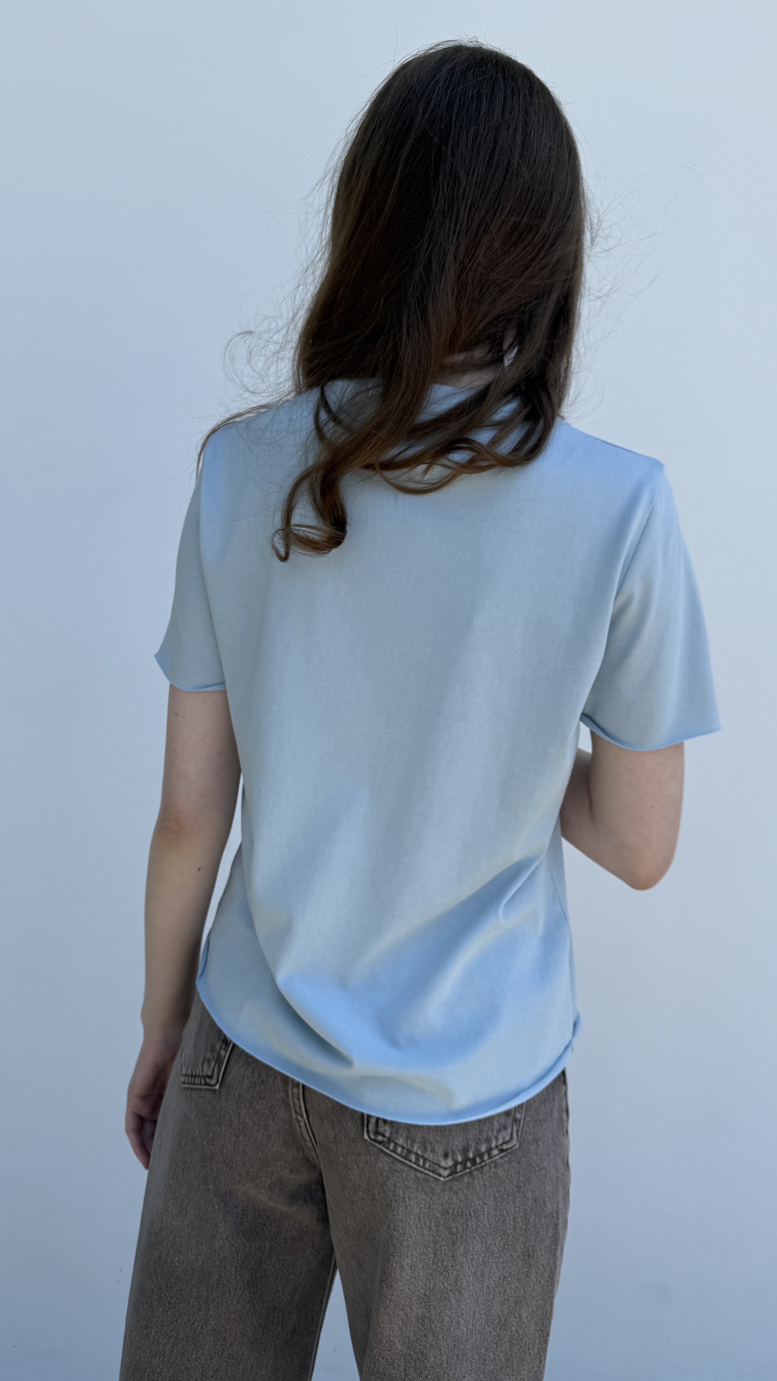 Футболка без принту, необроблений край Блакитний, Oversize