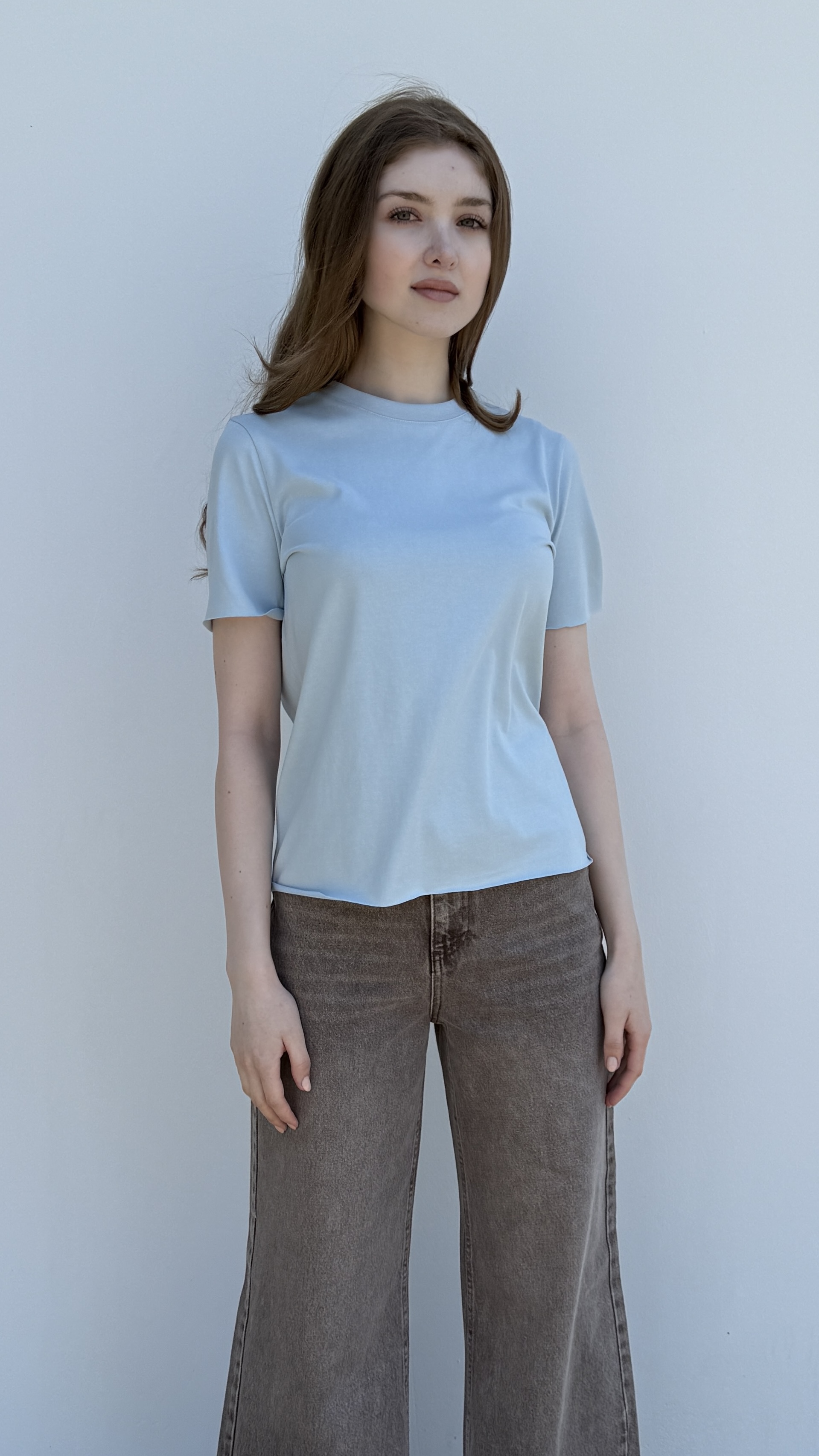 Футболка без принту, необроблений край Блакитний, Oversize