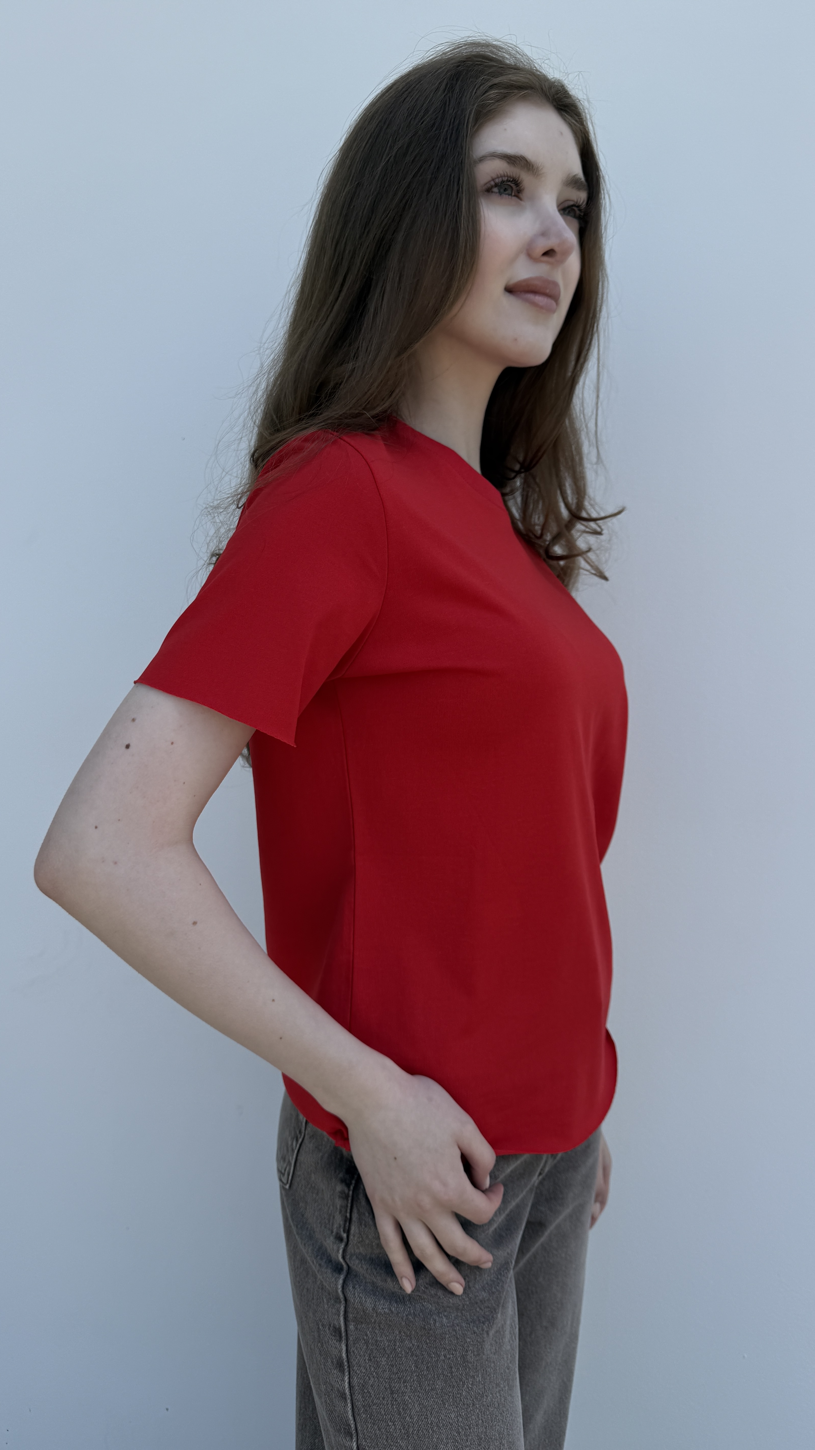 Футболка без принту, необроблений край Червоний, Oversize