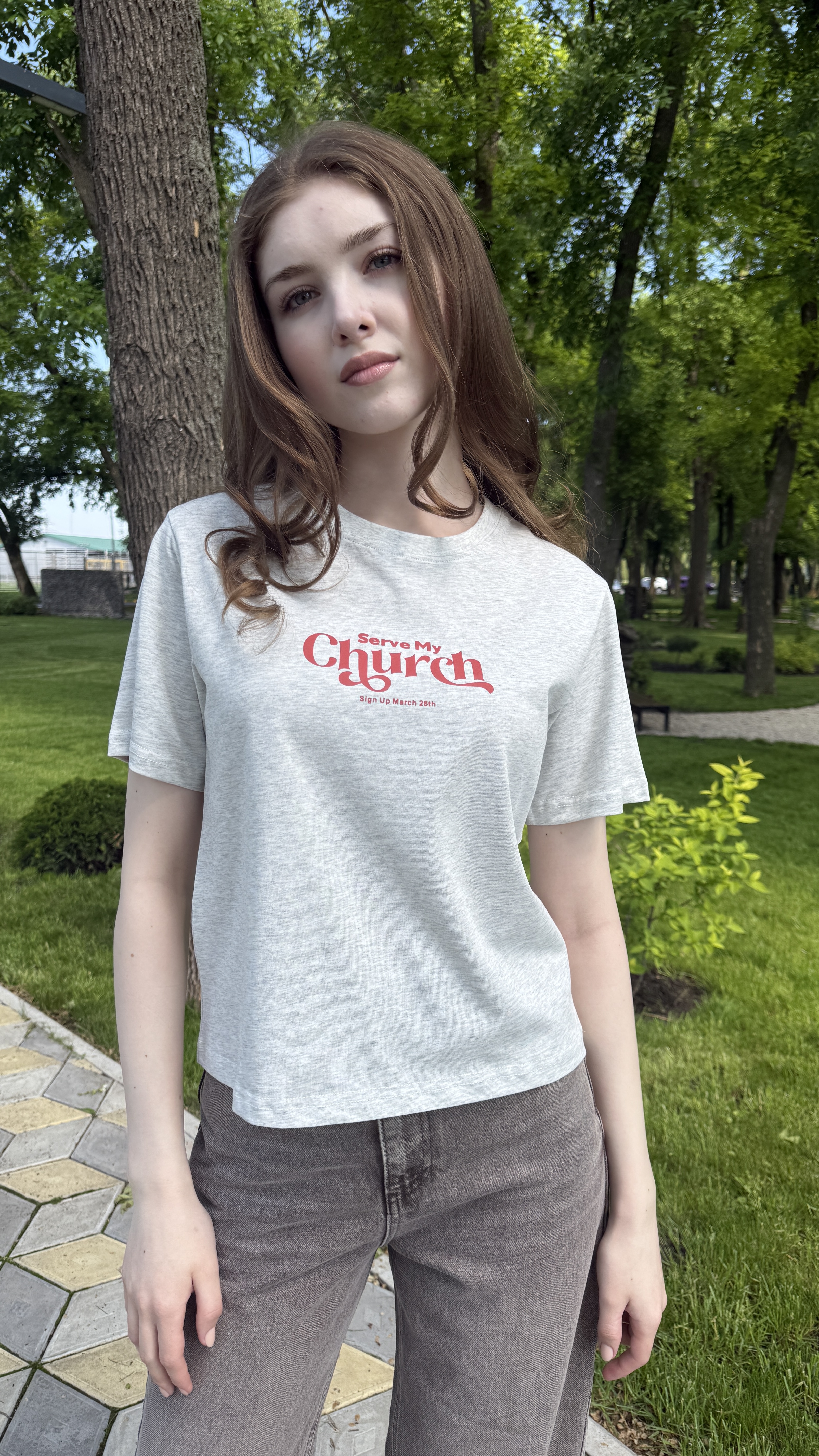 Футболка з принтом Church Сірий меланж, S/M