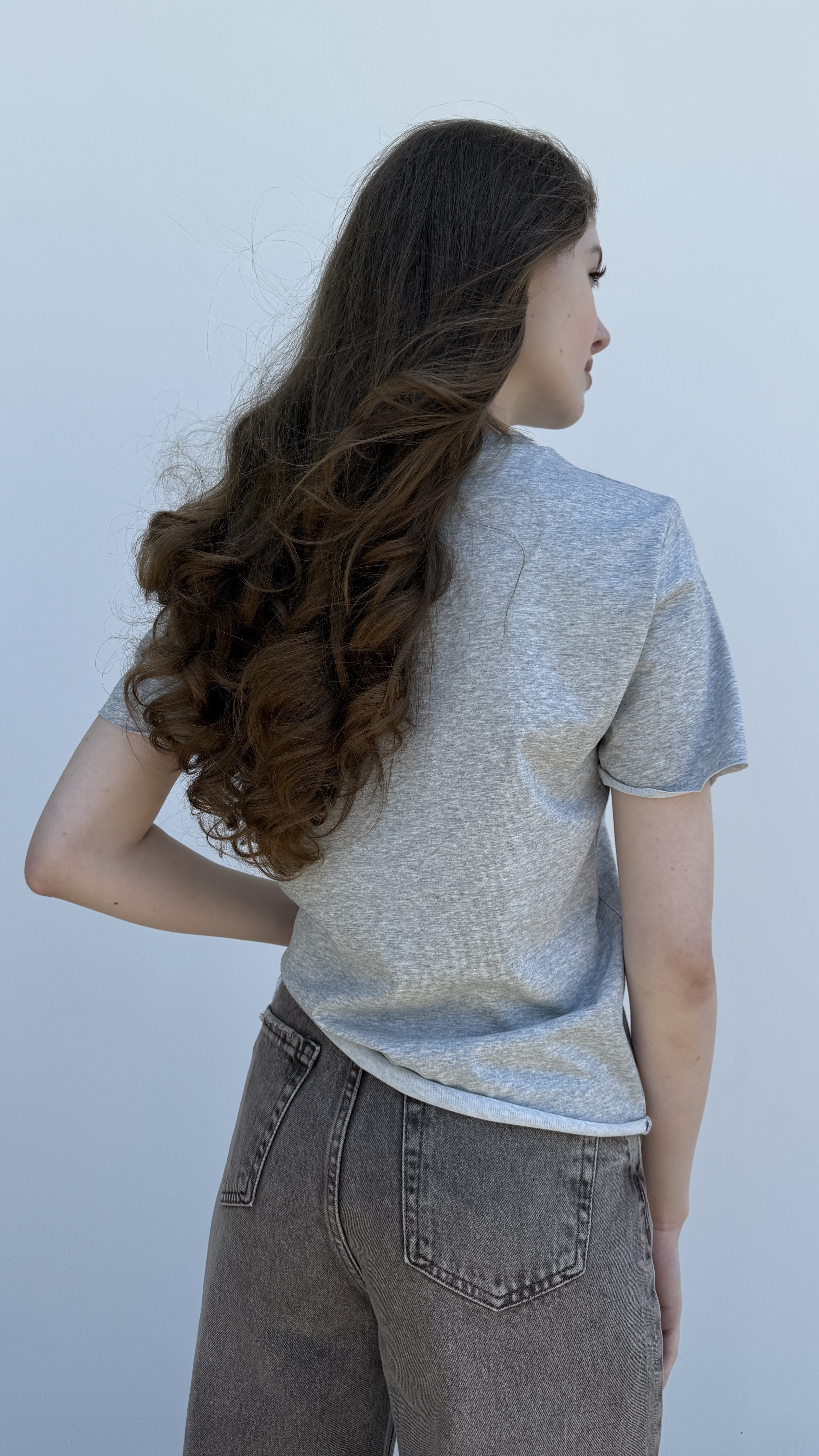 Футболка без принту, необроблений край Сірий меланж, Oversize