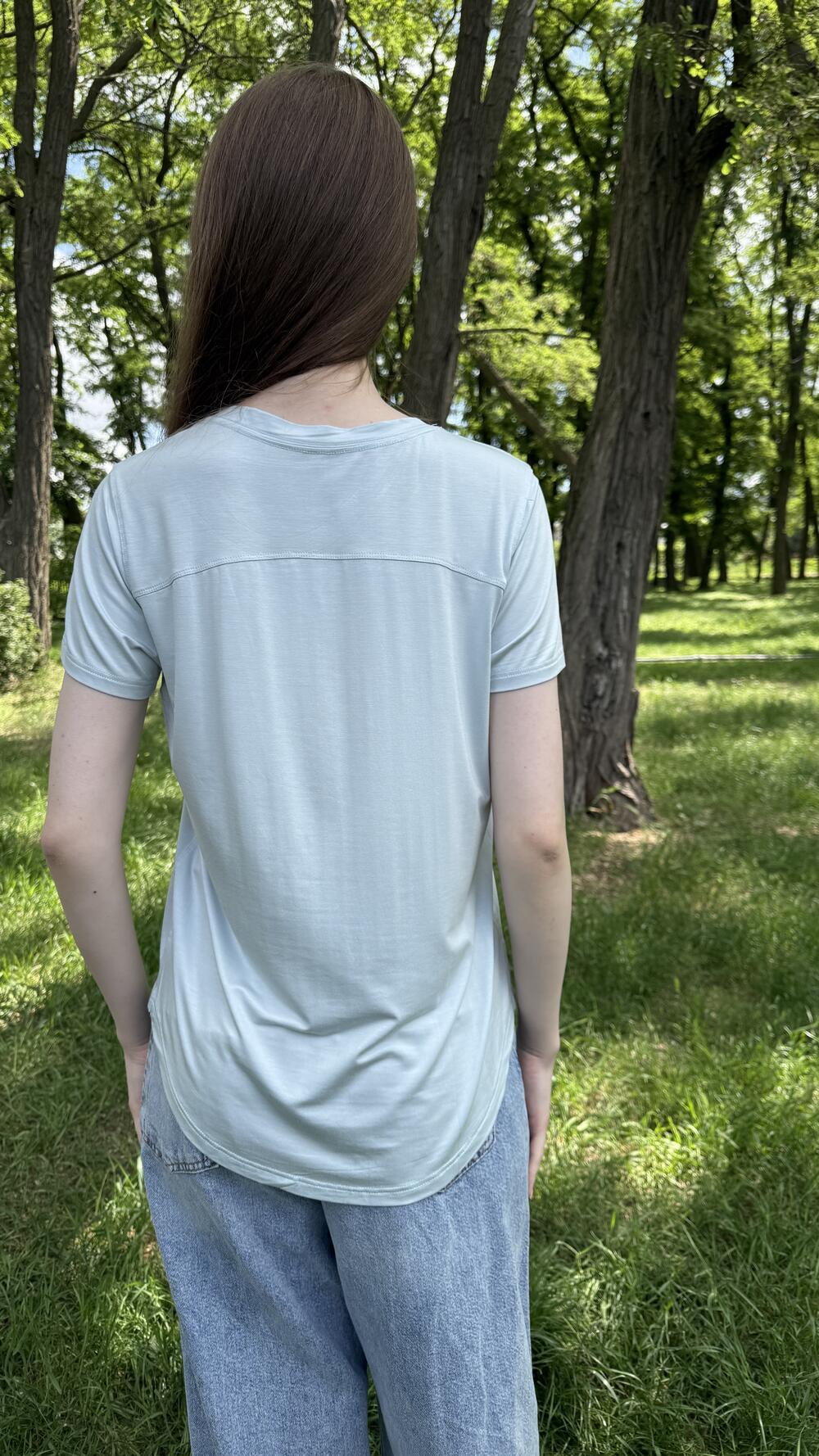 Футболка тоненька з горизонтальним швом на спині Блакитний, Oversize