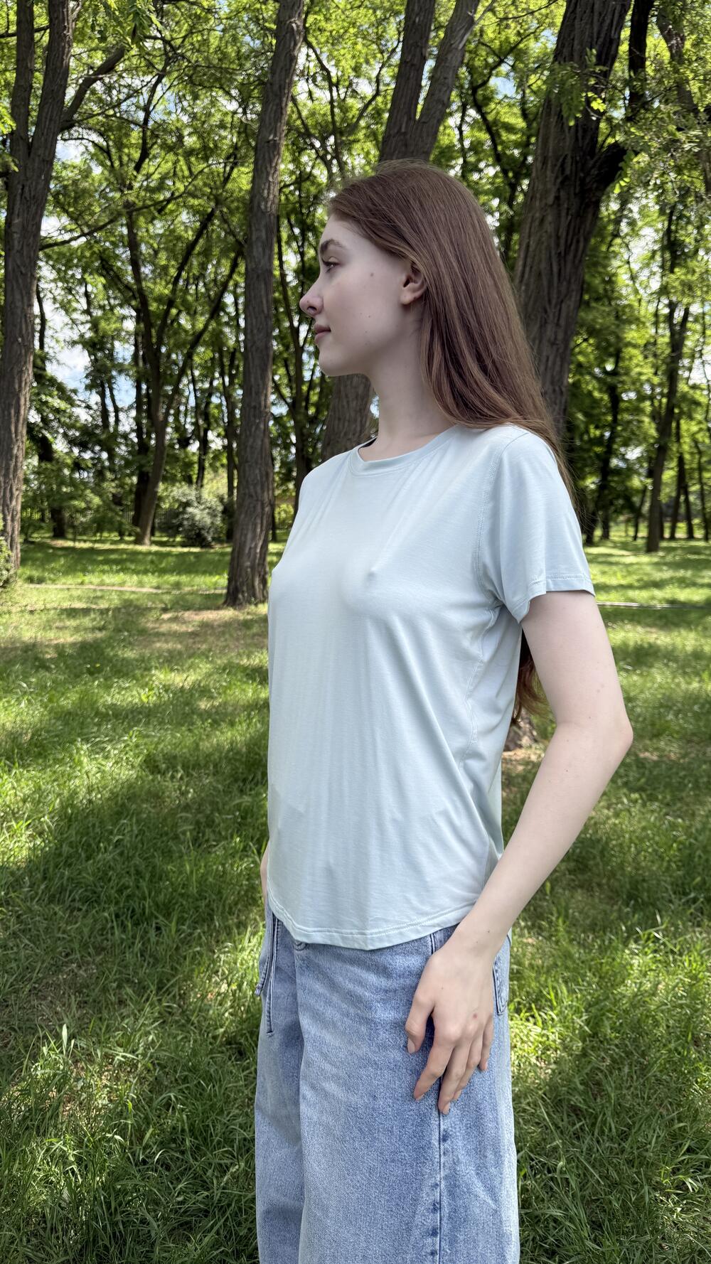 Футболка тоненька з горизонтальним швом на спині Блакитний, Oversize