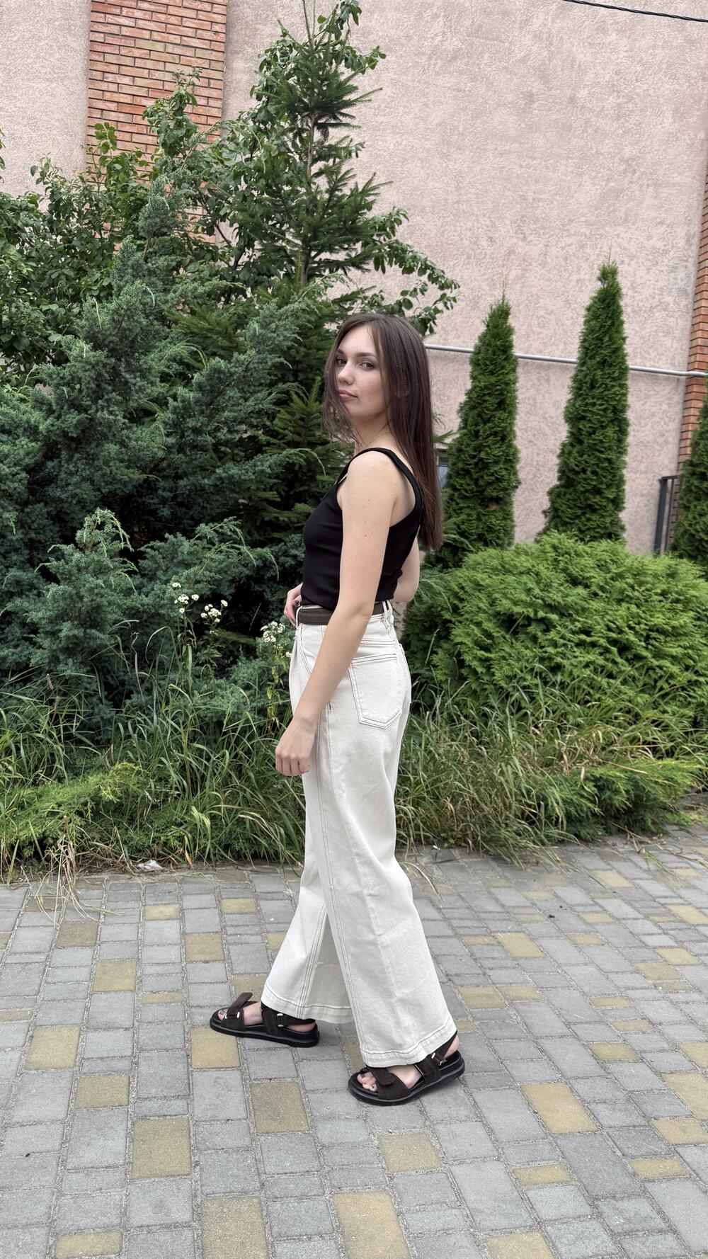 Джинси 9963 з ременем та акцентною строчкою Бежевий, 31