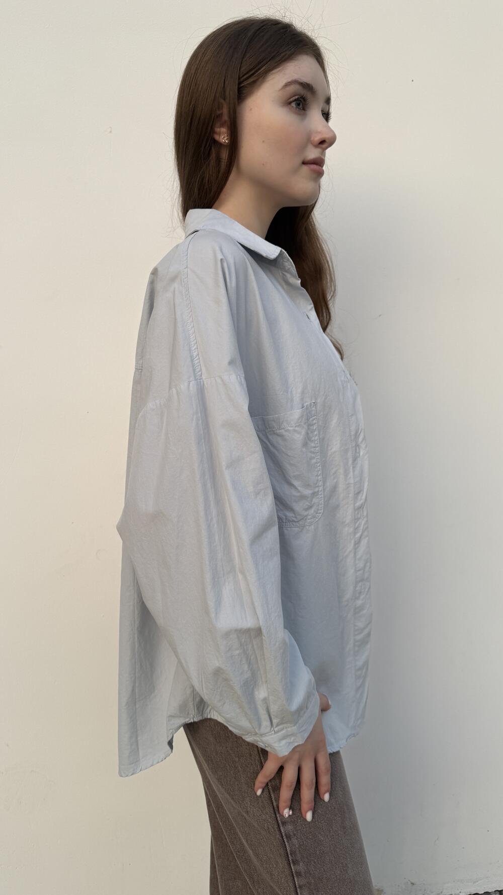 Сорочка базова з нашивкою на кишені Benu 6723 Блакитний, Oversize