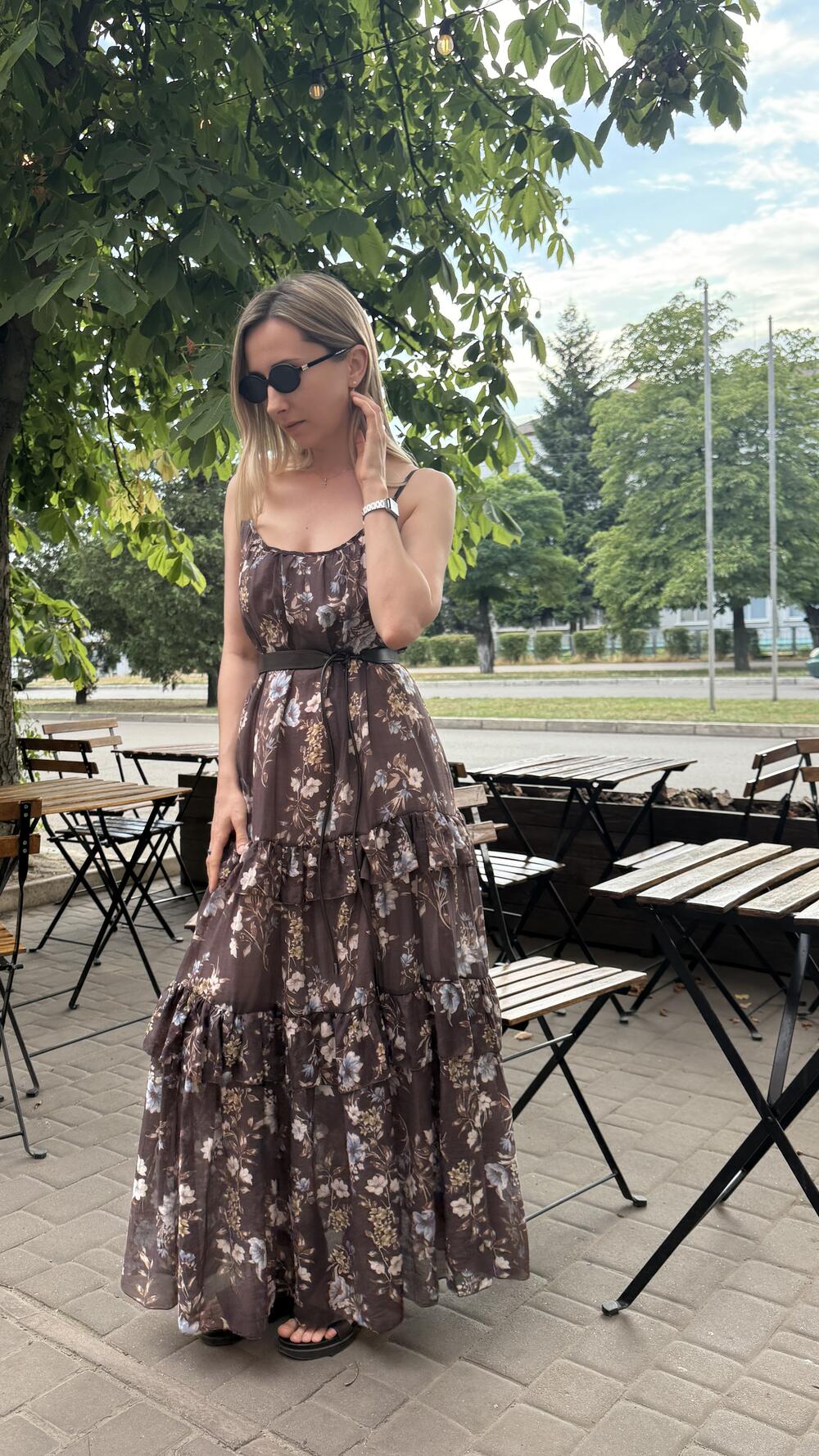 Сарафан 984375 довгий з принтом квіти Made in Italy Шоколадний, Oversize