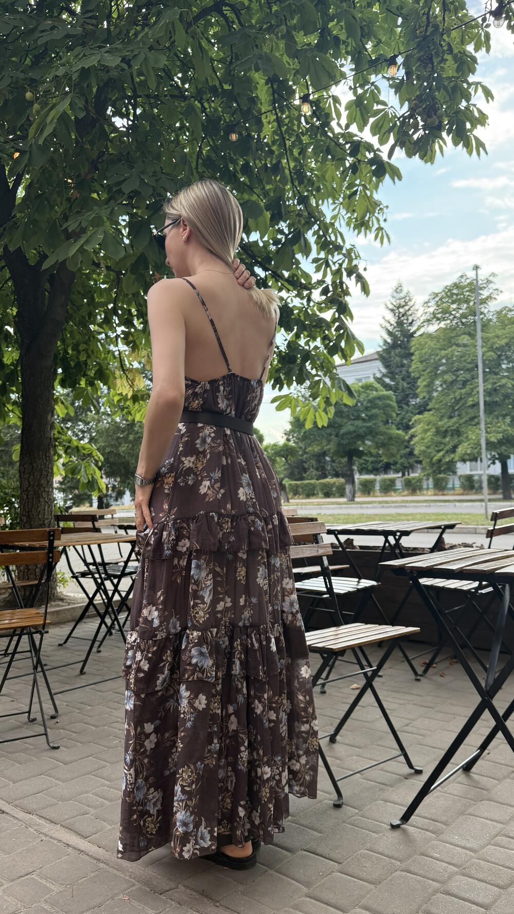 Сарафан 984375 довгий з принтом квіти Made in Italy Шоколадний, Oversize