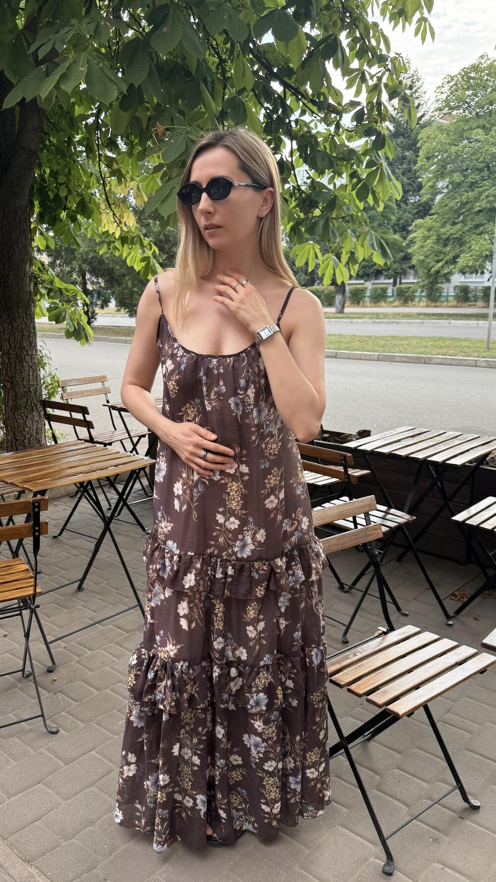 Сарафан 984375 довгий з принтом квіти Made in Italy Шоколадний, Oversize