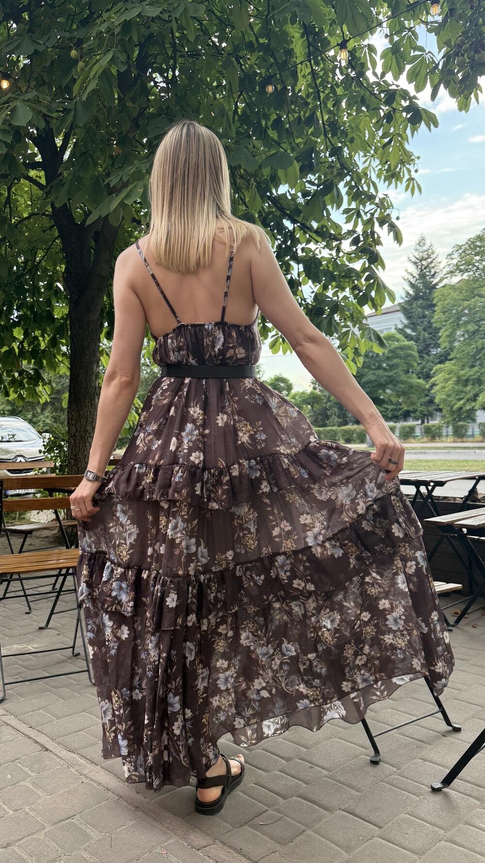 Сарафан 984375 довгий з принтом квіти Made in Italy Шоколадний, Oversize