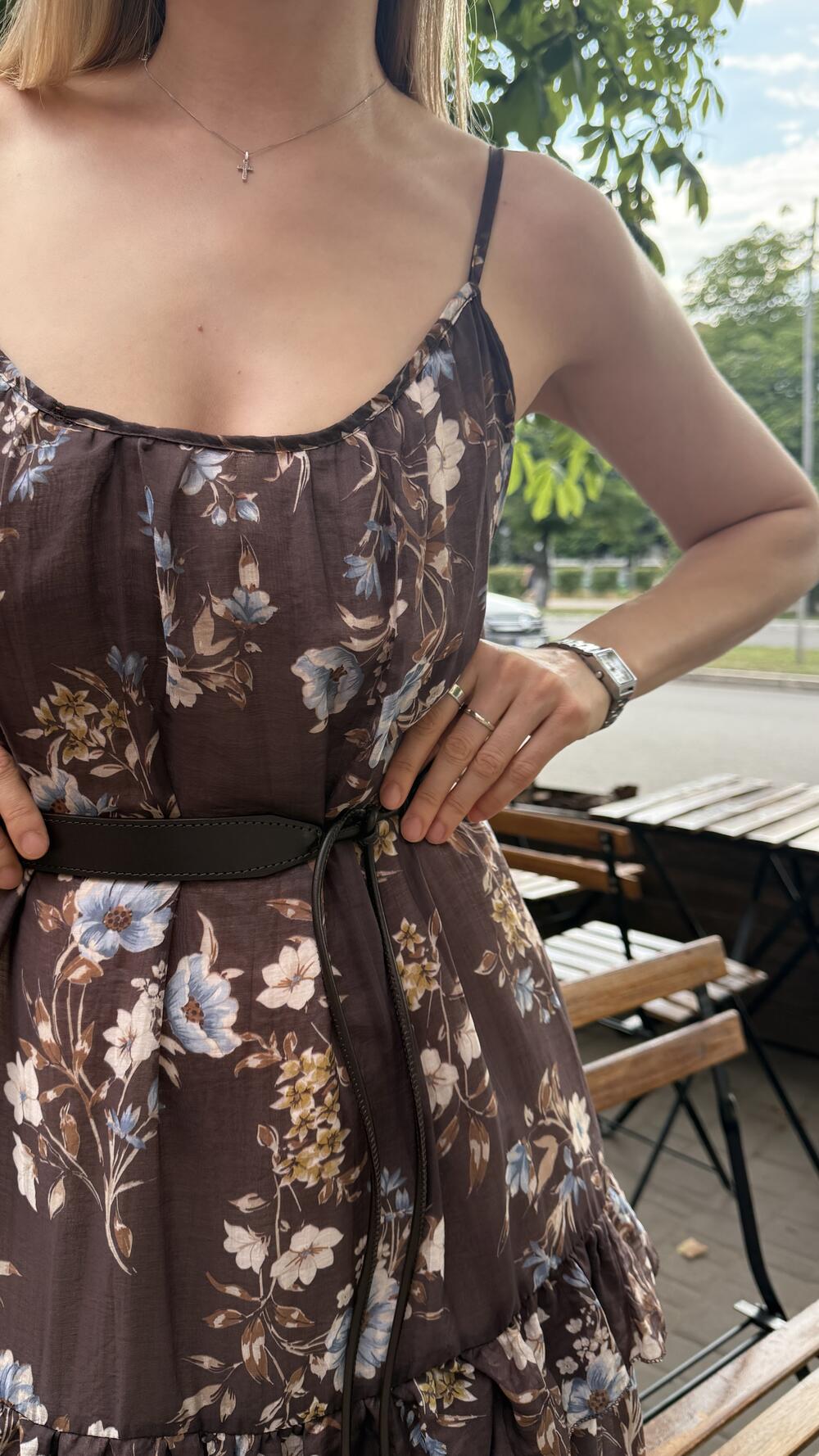 Сарафан 984375 довгий з принтом квіти Made in Italy Шоколадний, Oversize