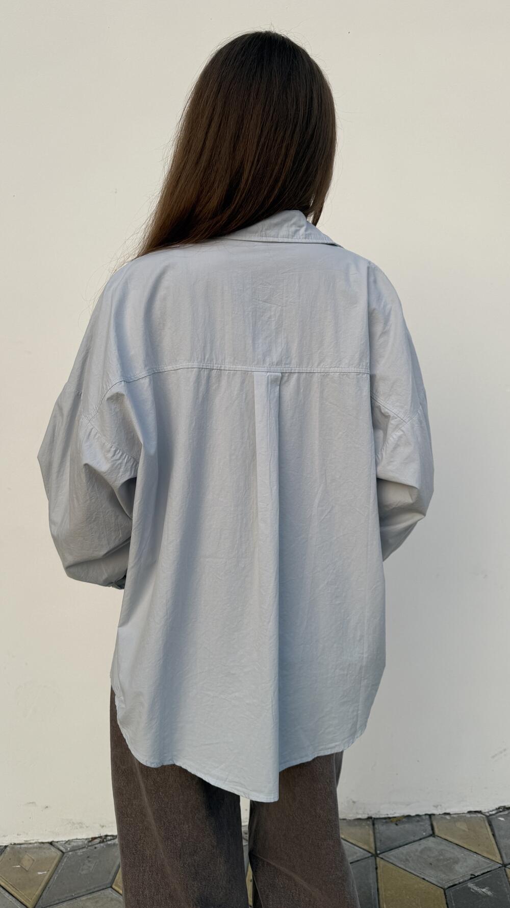 Сорочка базова з нашивкою на кишені Benu 6723 Блакитний, Oversize