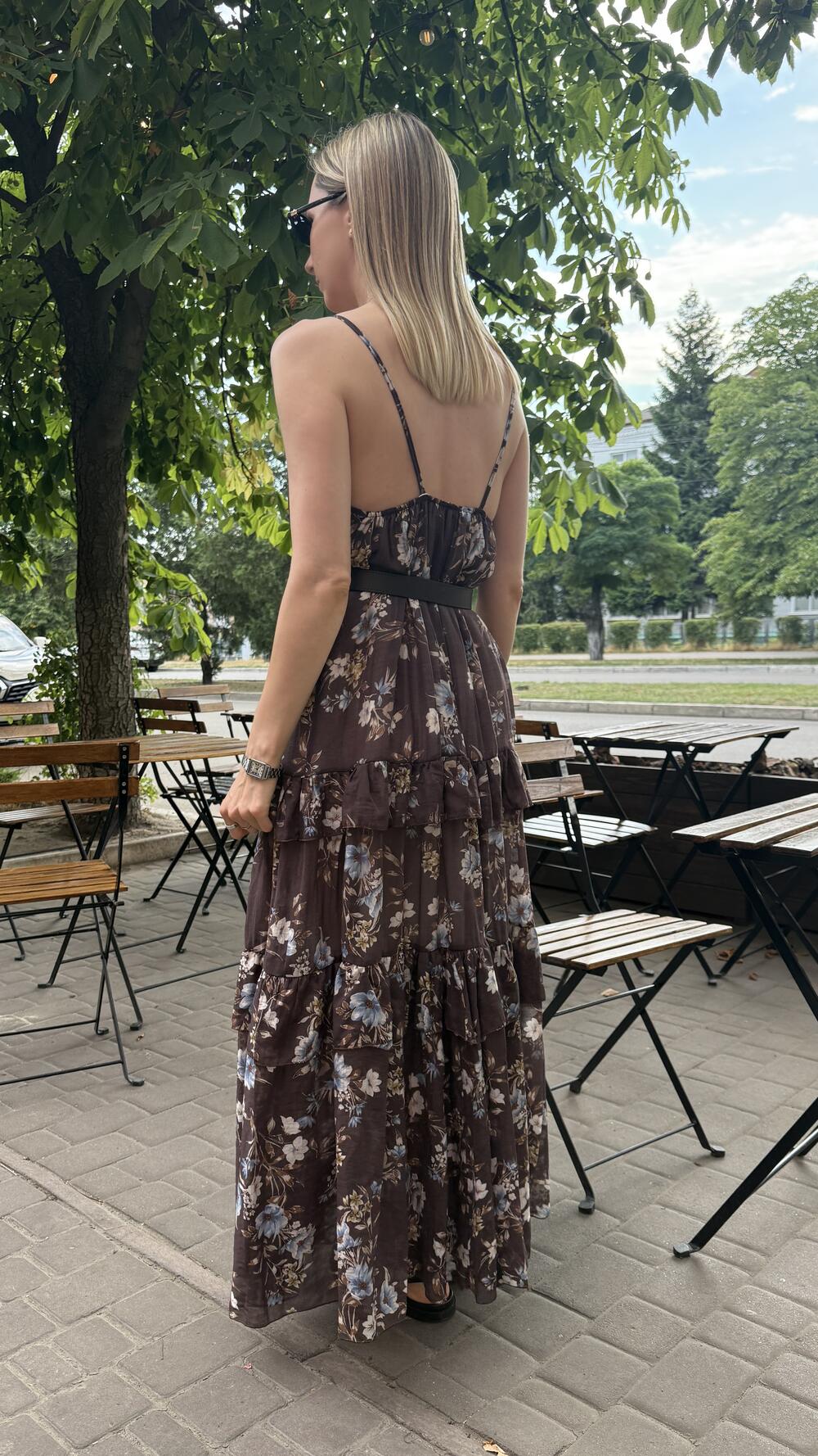 Сарафан 984375 довгий з принтом квіти Made in Italy Шоколадний, Oversize