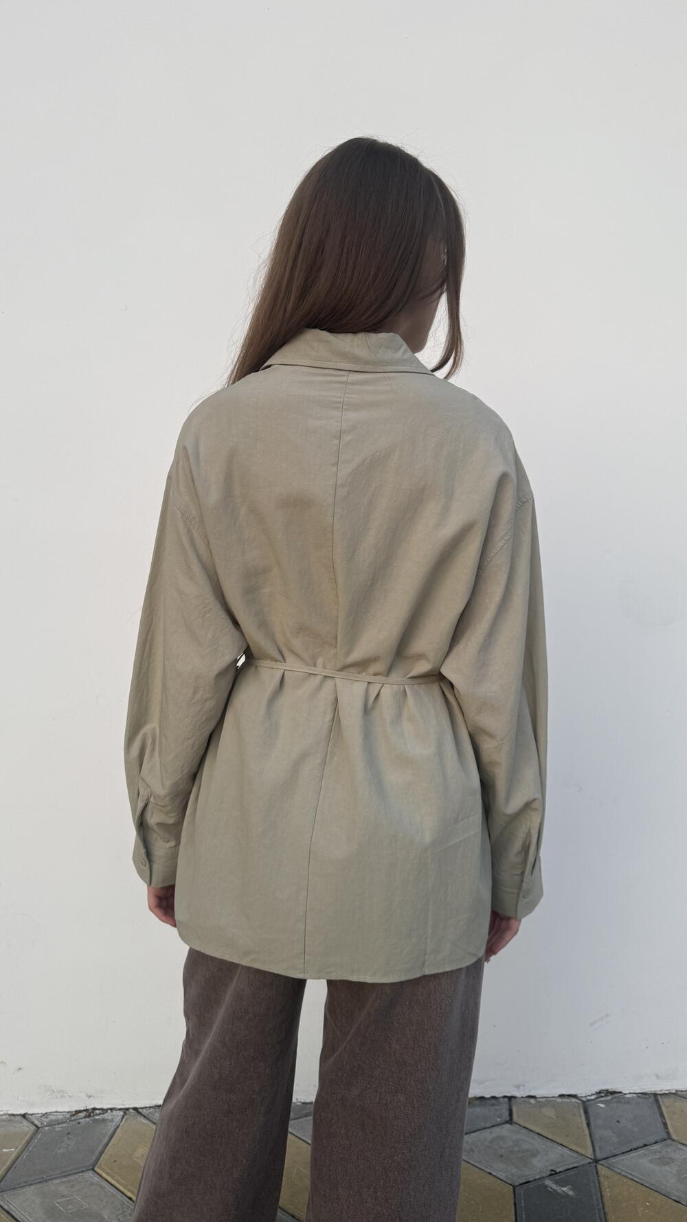 Сорочка з завʼязкою на талії AbraMino Оливковий, Oversize