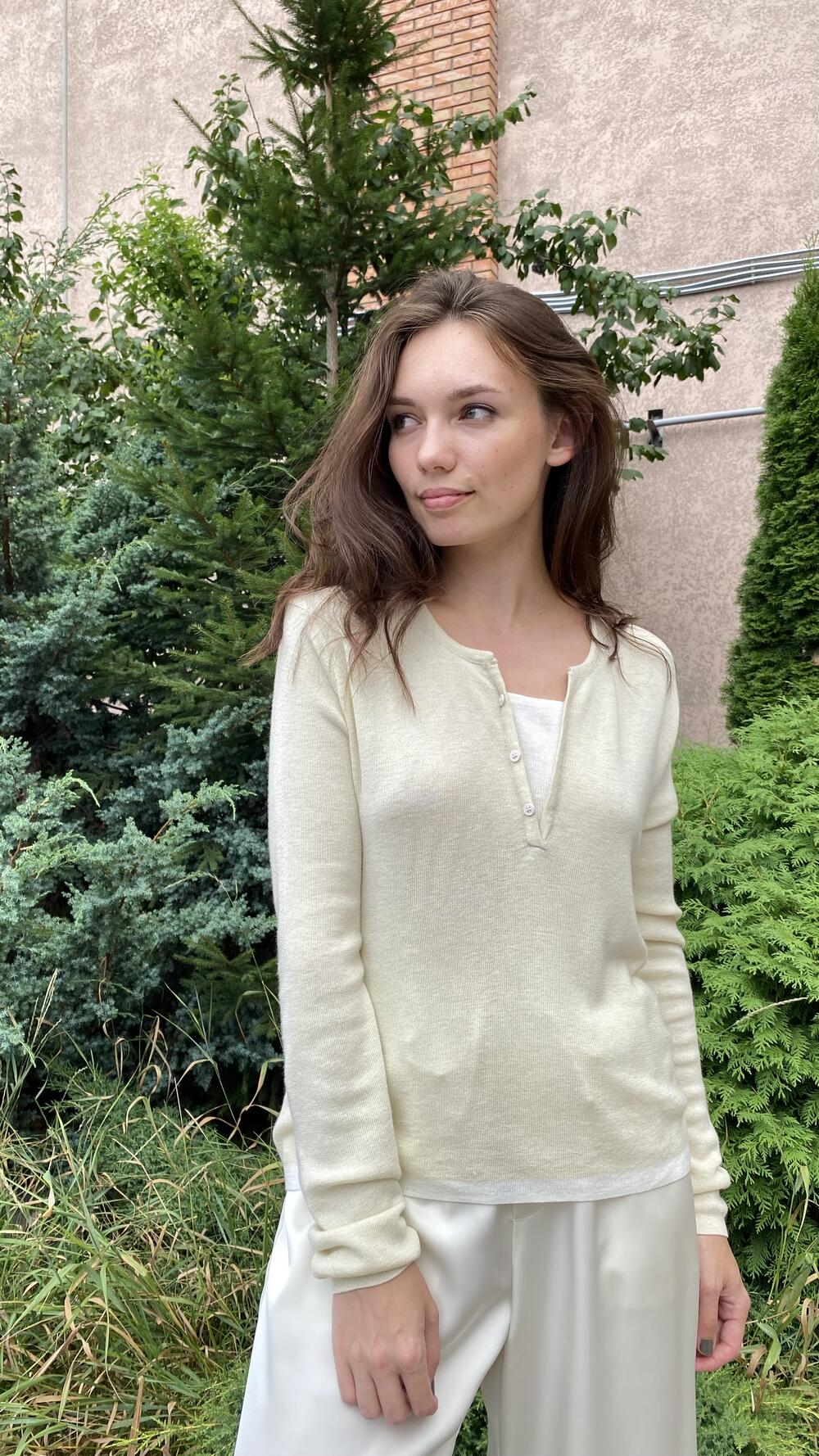 Кофтинка трикотажна з імітацією двійки Крем-брюле, Oversize