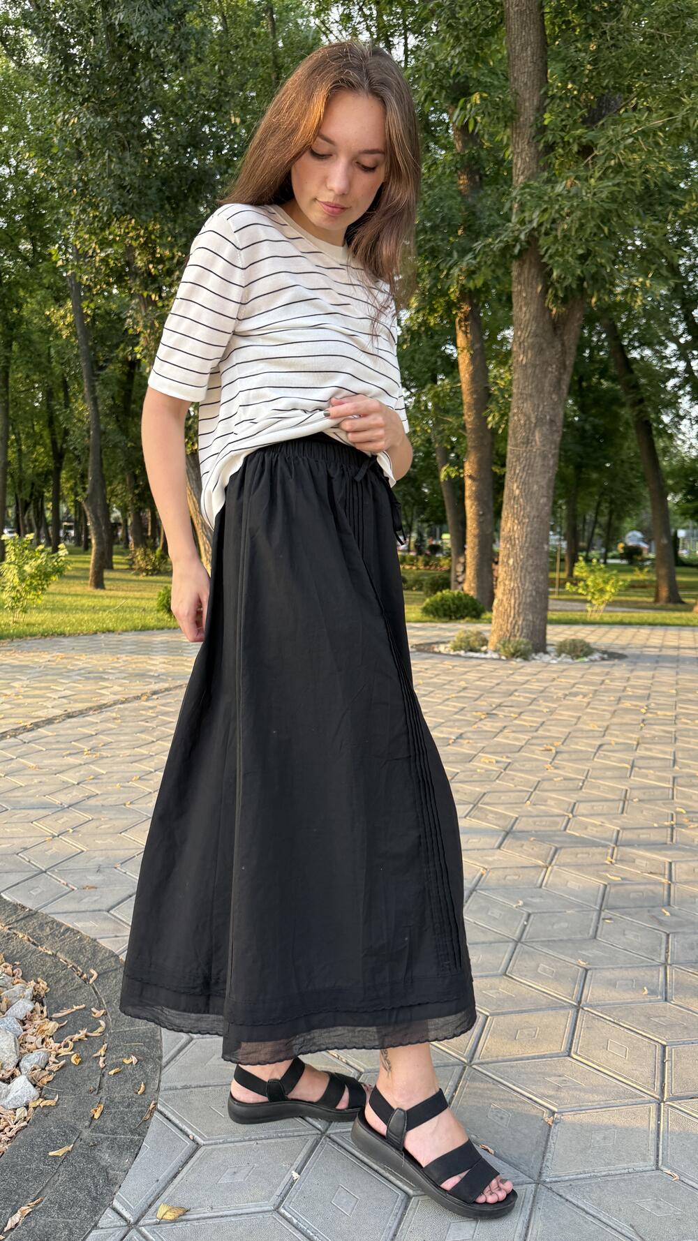 Спідничка котонова, міді Чорний, S/M
