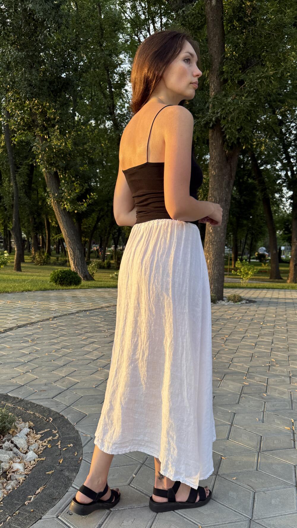 Спідничка льняна А силуету на резинці made in Italy Білий, S/M