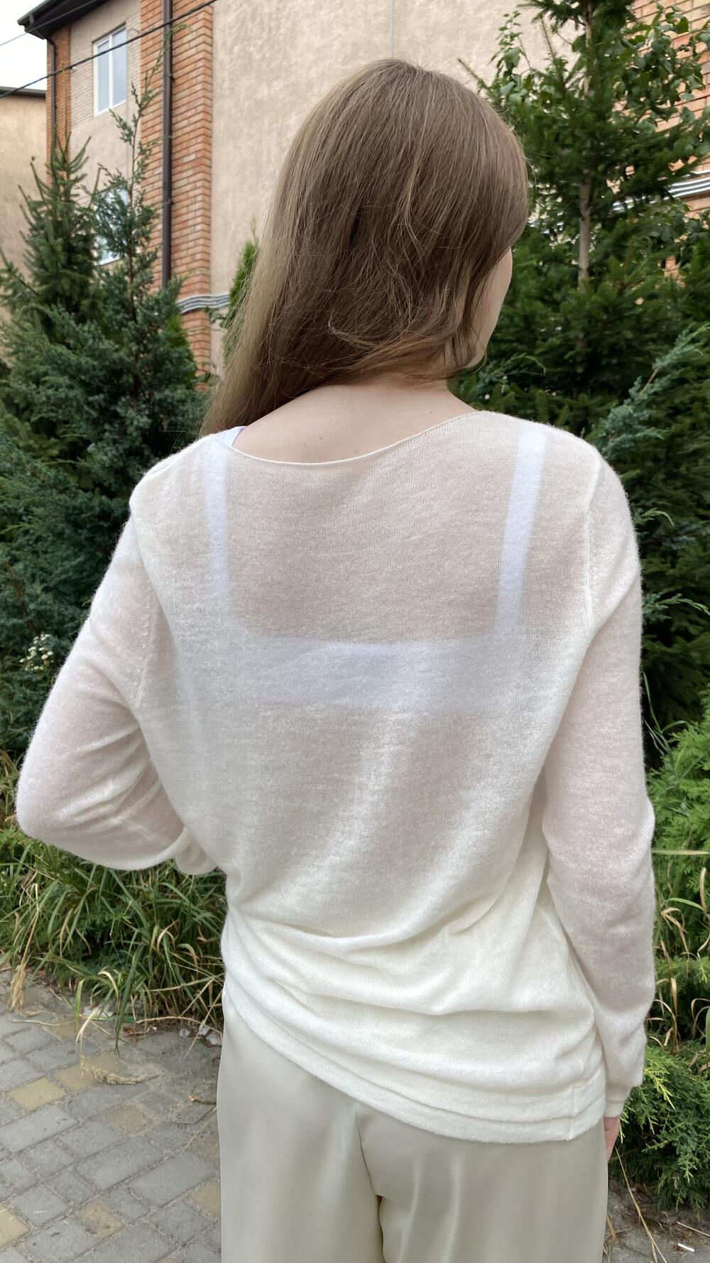 Кофтинка напівпрозора, акцентний низ Білий, Oversize