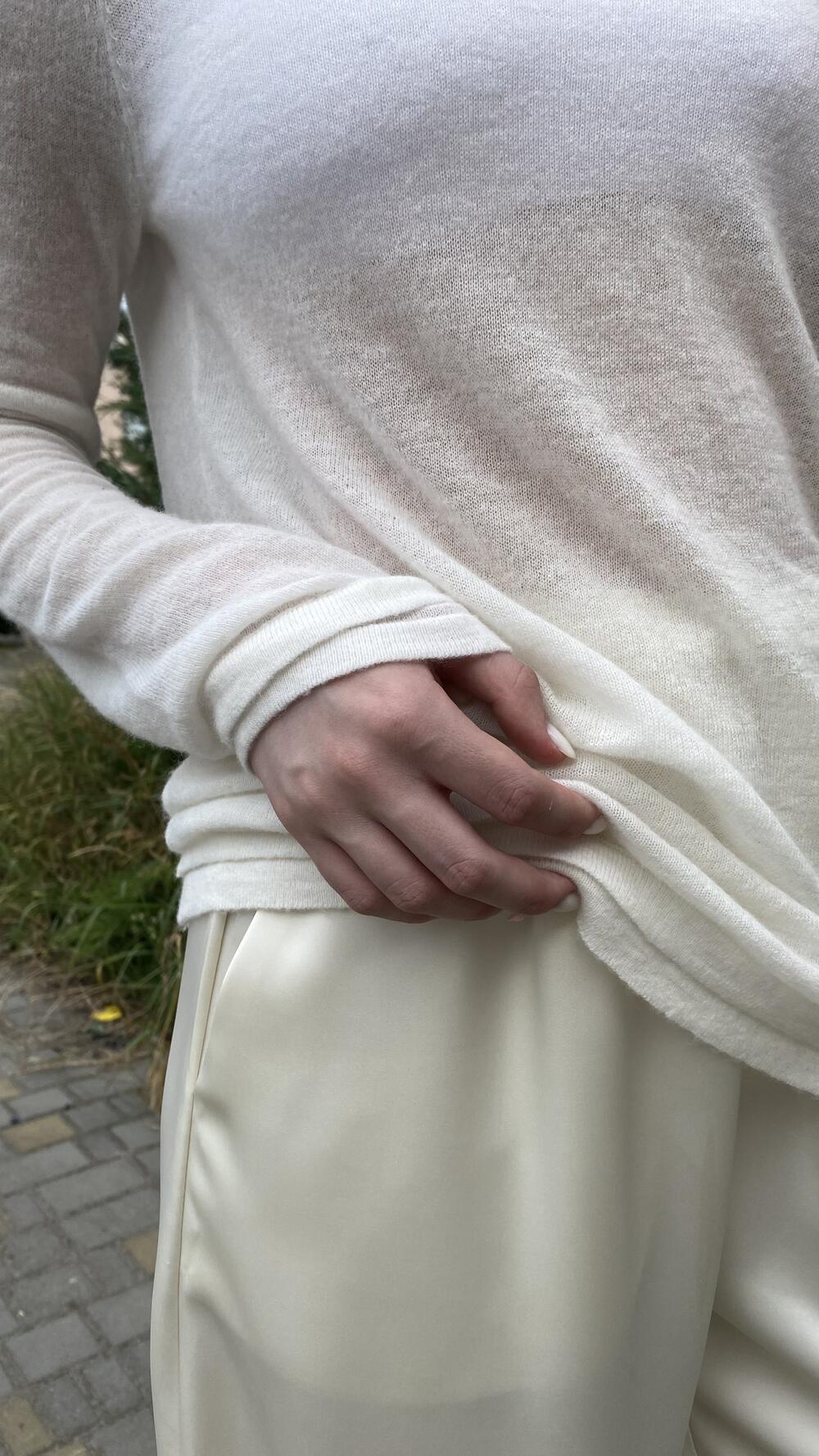 Кофтинка напівпрозора, акцентний низ Білий, Oversize