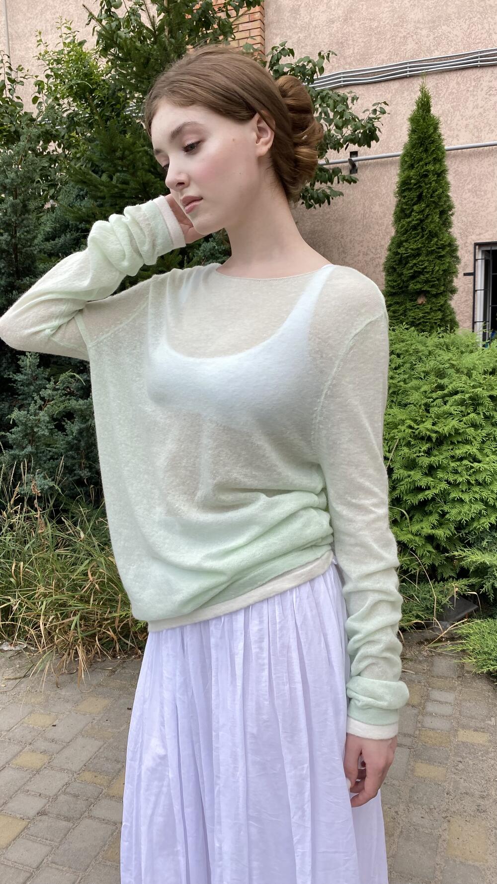 Кофтинка напівпрозора, акцентний низ М'ятний, Oversize