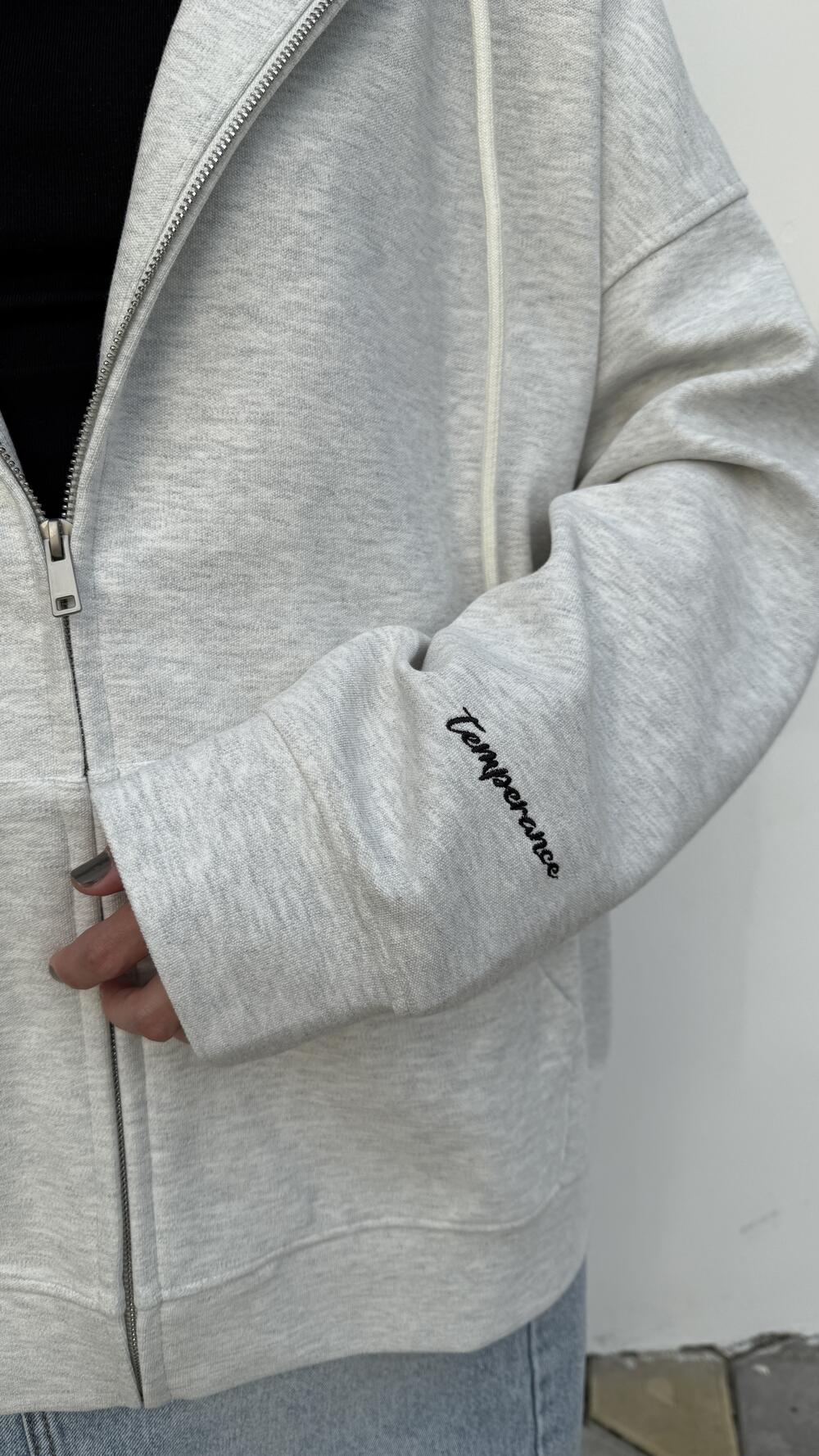 Худі з блискавкою з вишивкою Temperance Сірий меланж, Oversize