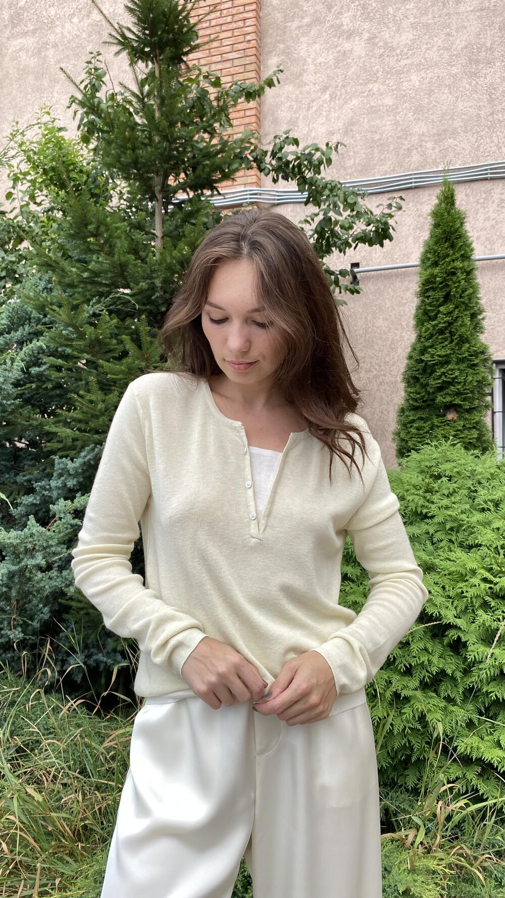 Кофтинка трикотажна з імітацією двійки Крем-брюле, Oversize