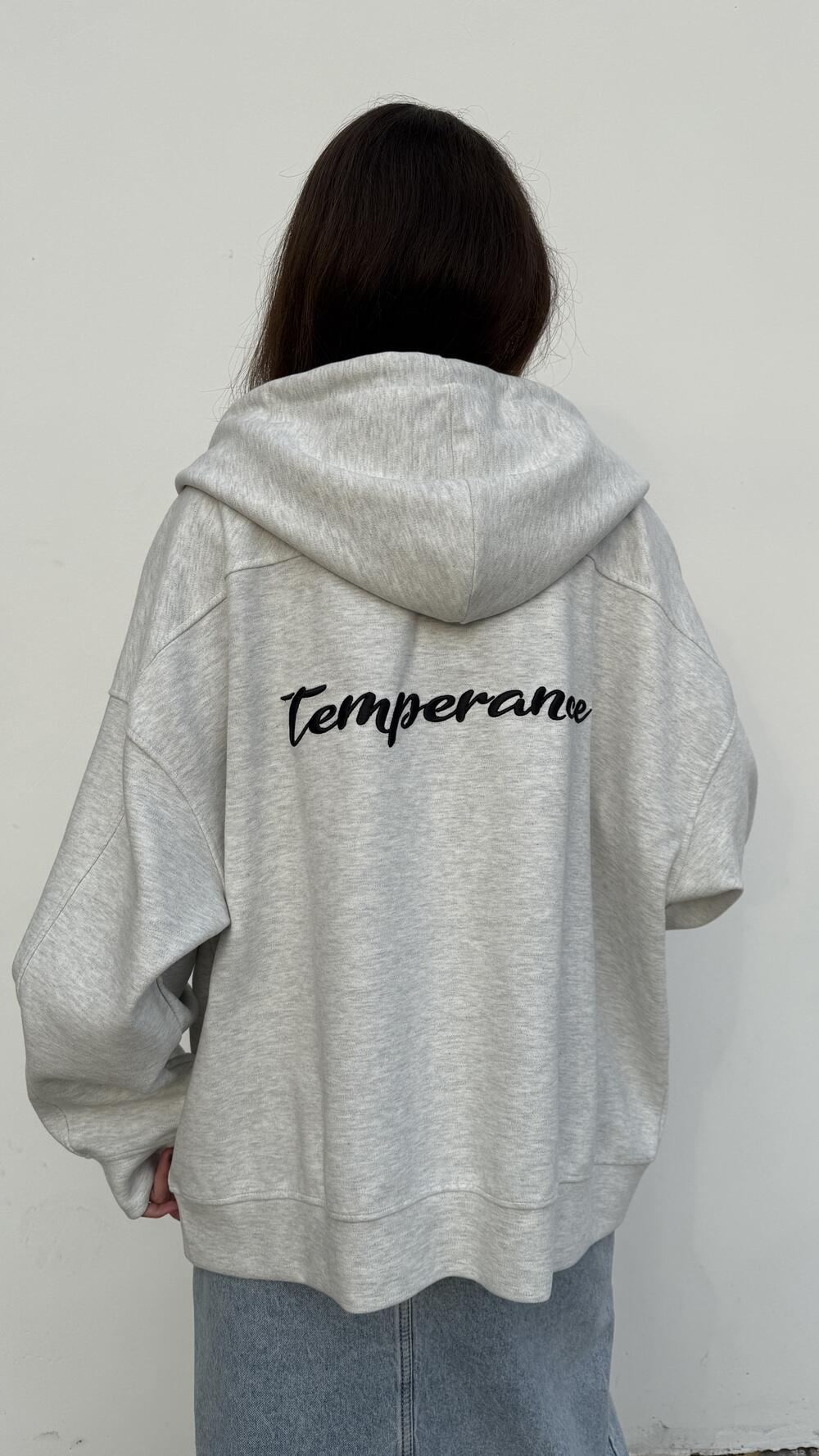 Худі з блискавкою з вишивкою Temperance Сірий меланж, Oversize