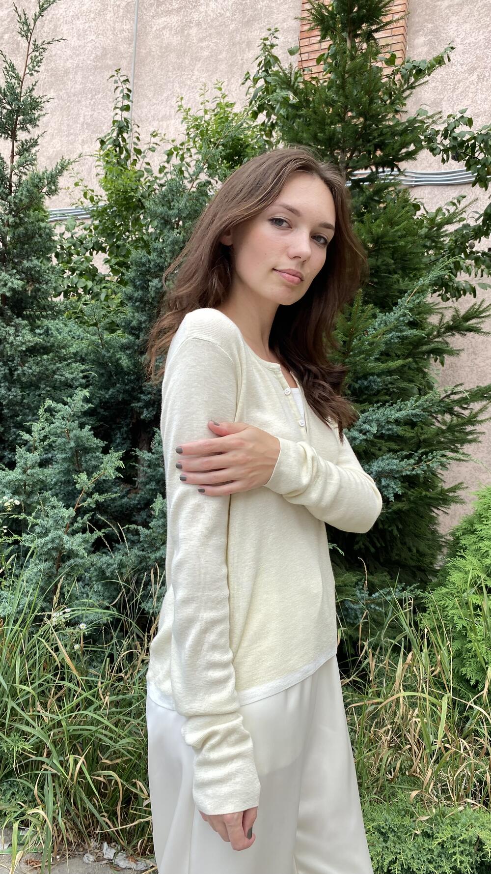 Кофтинка трикотажна з імітацією двійки Крем-брюле, Oversize
