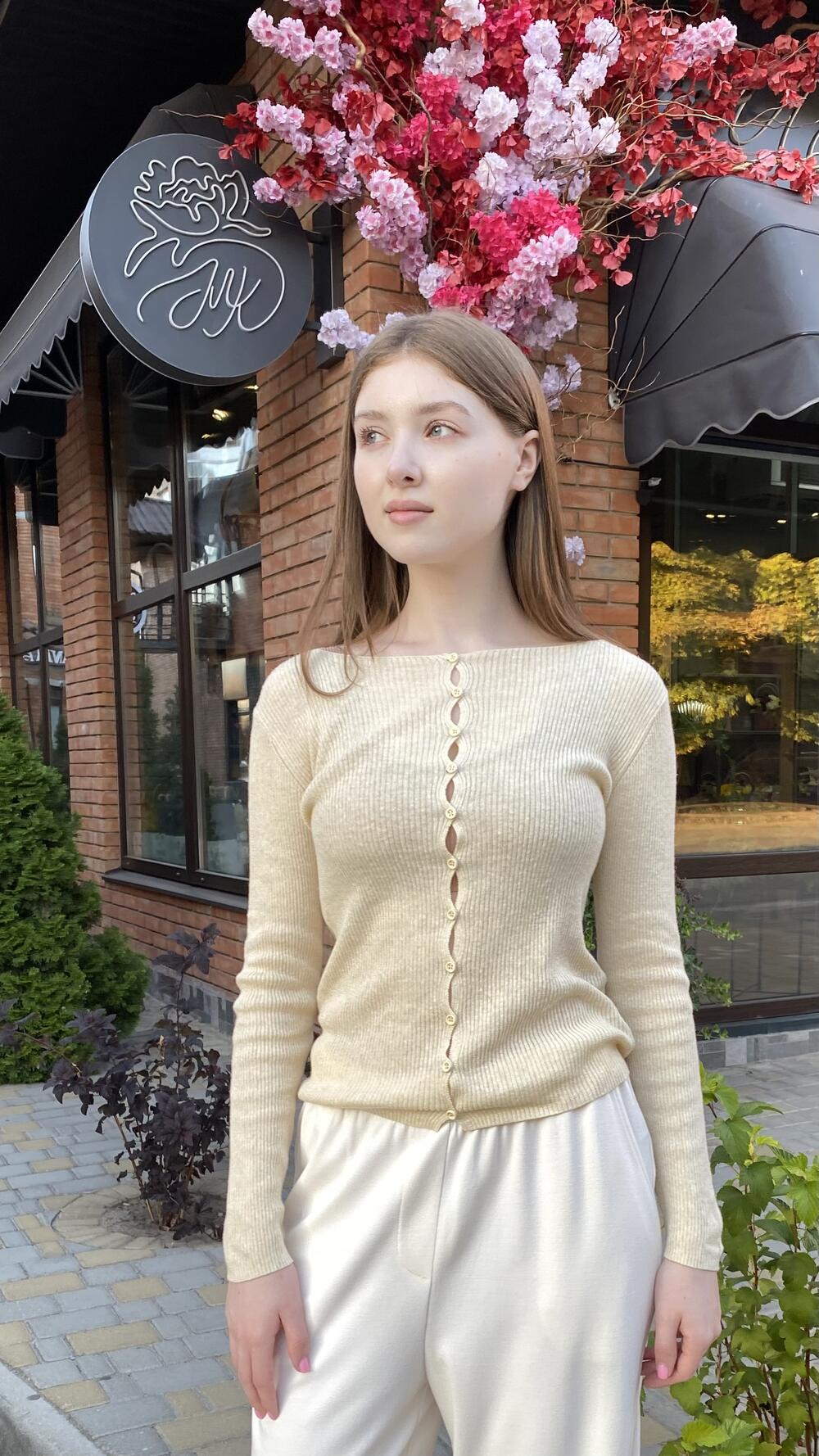Кофтинка з багатьма ґудзиками в рубчик Бежевий, S/M