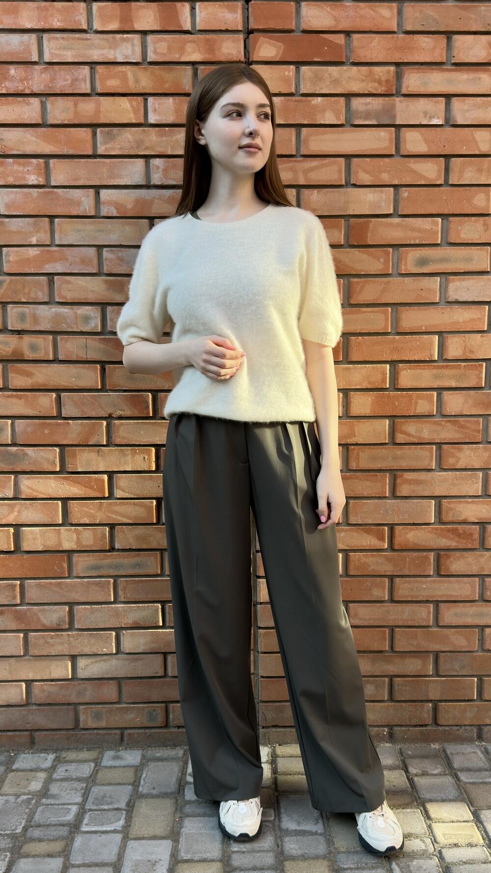 Джемпер з коротким рукавом 856-676 Santfair Молочний, Oversize