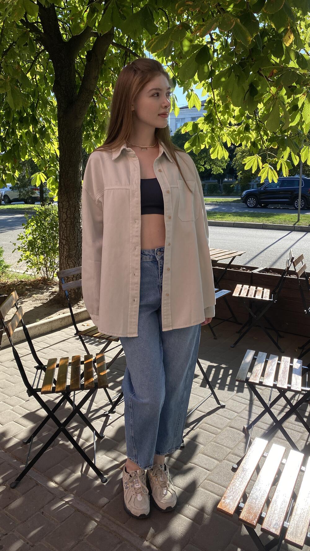 Сорочка джинсова, обʼємна Тауп, Oversize