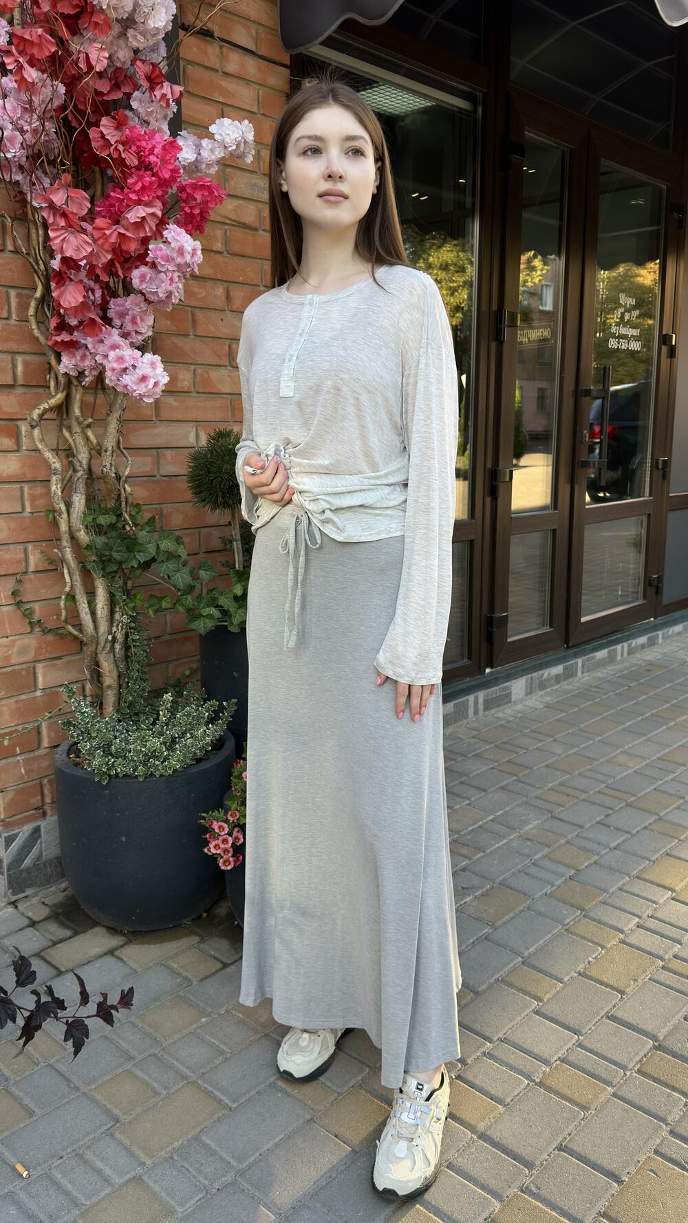 Лонгслів обʼємний, меланжований з ґудзиками Сірий меланж, Oversize