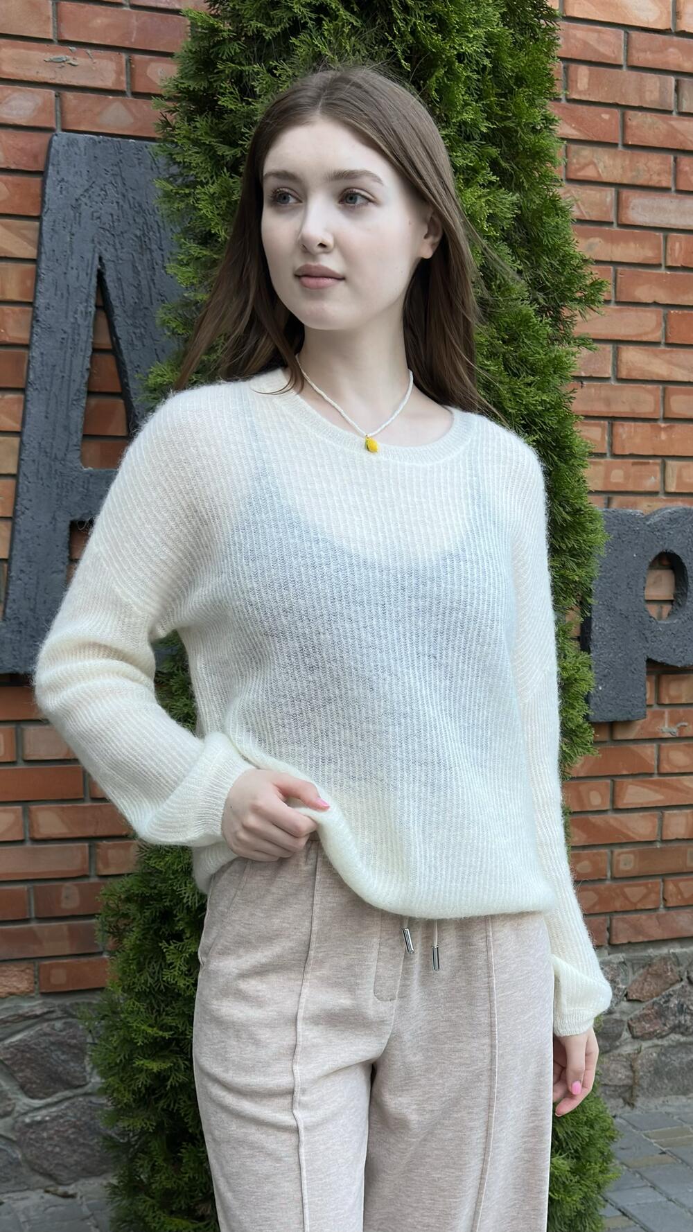 Светр павутинка 036-2505 Santfair Молочний, Oversize