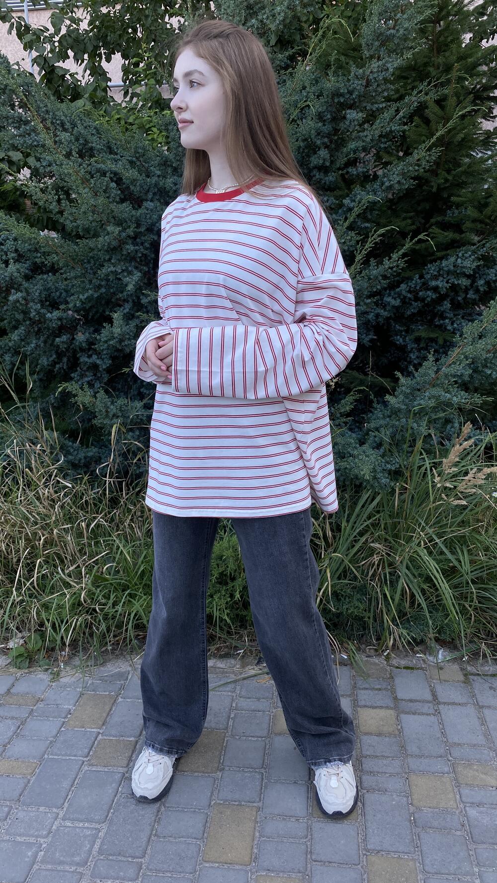 Світшот у смужку, обʼємний Червоний, Oversize