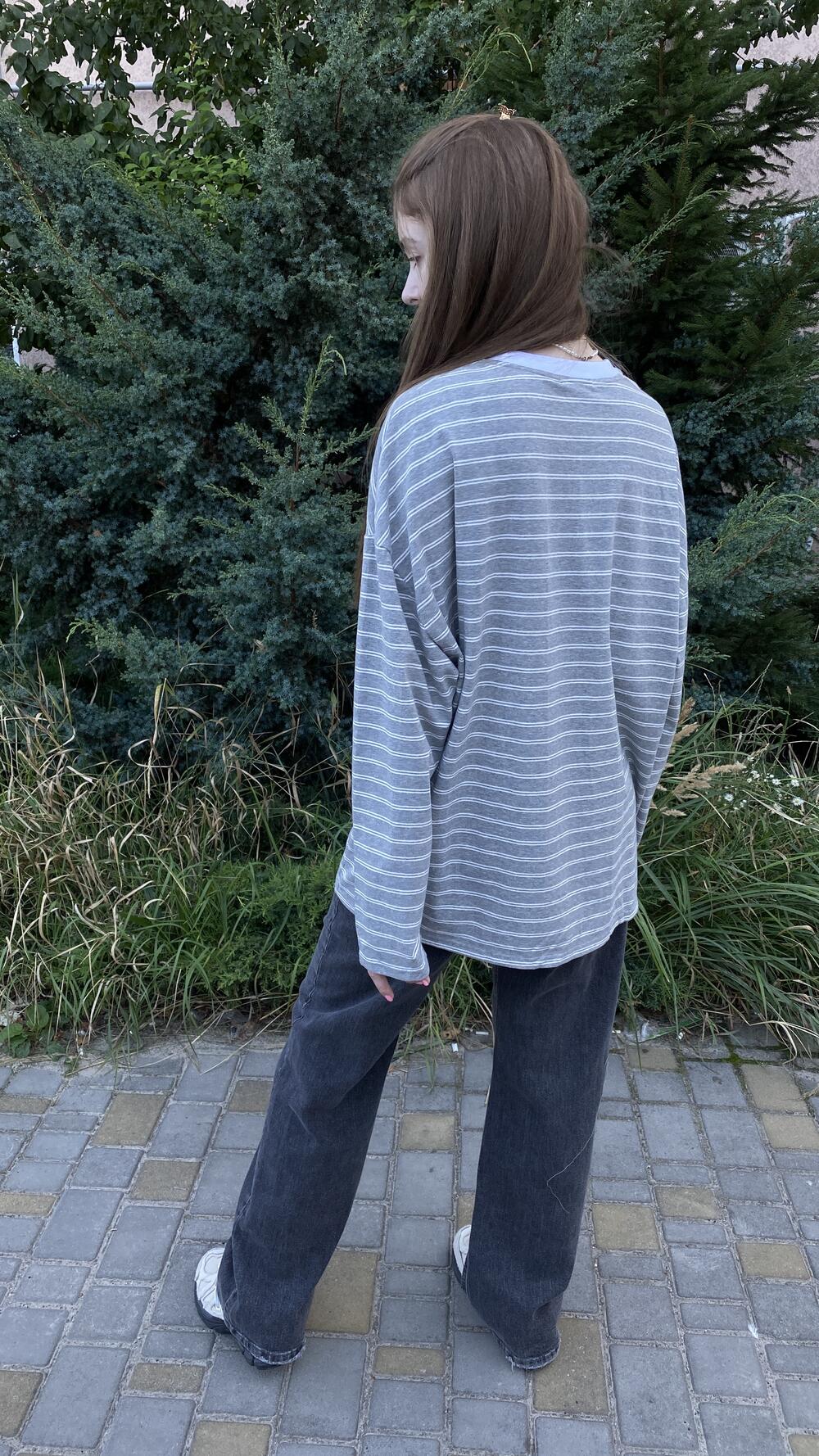 Світшот у смужку, обʼємний Сірий меланж, Oversize